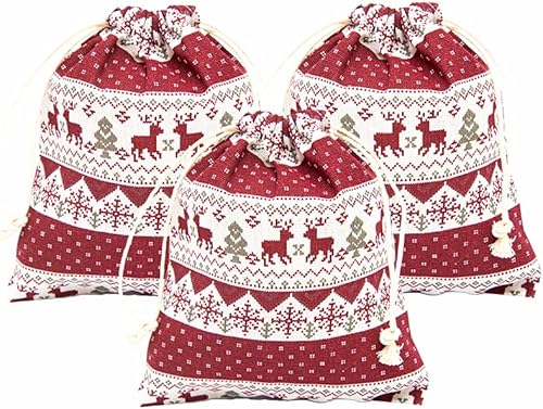 Bolsas de regalo de lino de Navidad, bolsa de arpillera con cordón de Navidad, 3 unidades, bolsas de regalo de cáñamo de algodón para recuerdos de