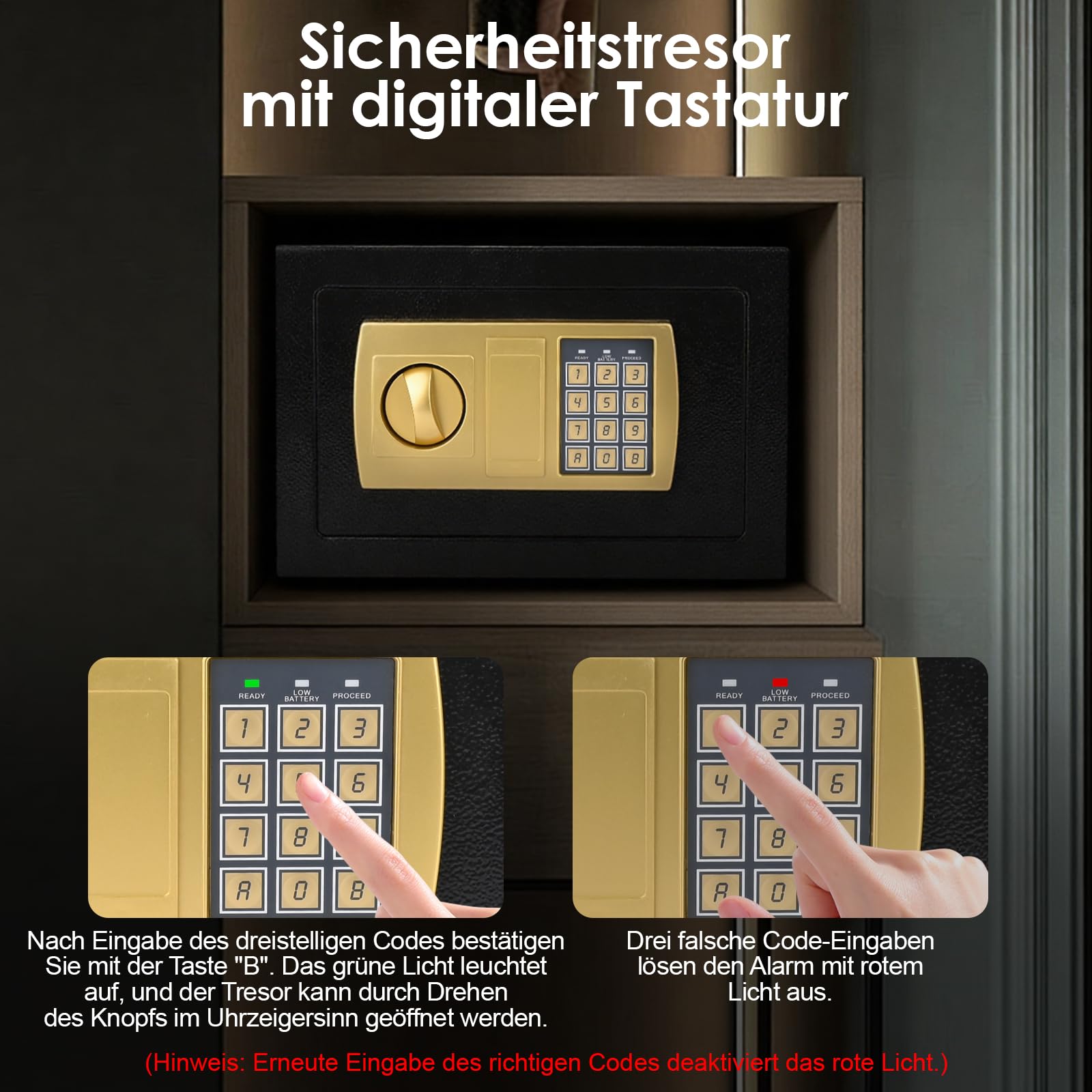 Tresor für zuhause,Möbeltresor Mit Zahlenschloss,31x20x20cm Elektronisch Wandtresor,Safe Tresor Klein,Möbeltresor mit Schlüssel,für Zuhause,Büro,Hotel,Bargeld,Schmuck,Schwarz