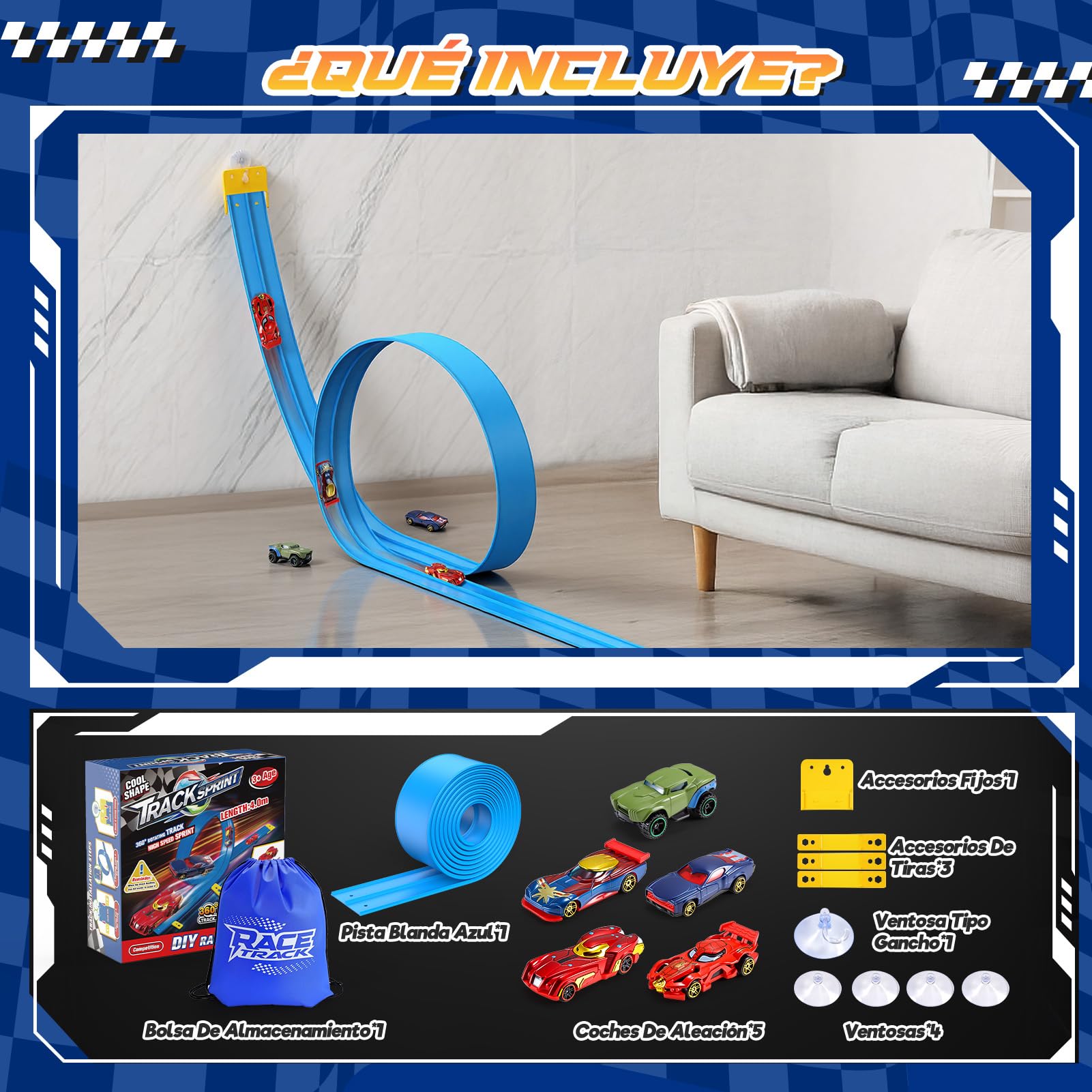 Pista Coches Flexible, Juguetes Niños Niña 3 4 5 6 7 8 Años Pista Flexible Coche Enrollable Regalo Niño Niña 3 4 5 6 7 8 Años Carretera Flexible Regalos Cumpleaños Niños Coches para Niños