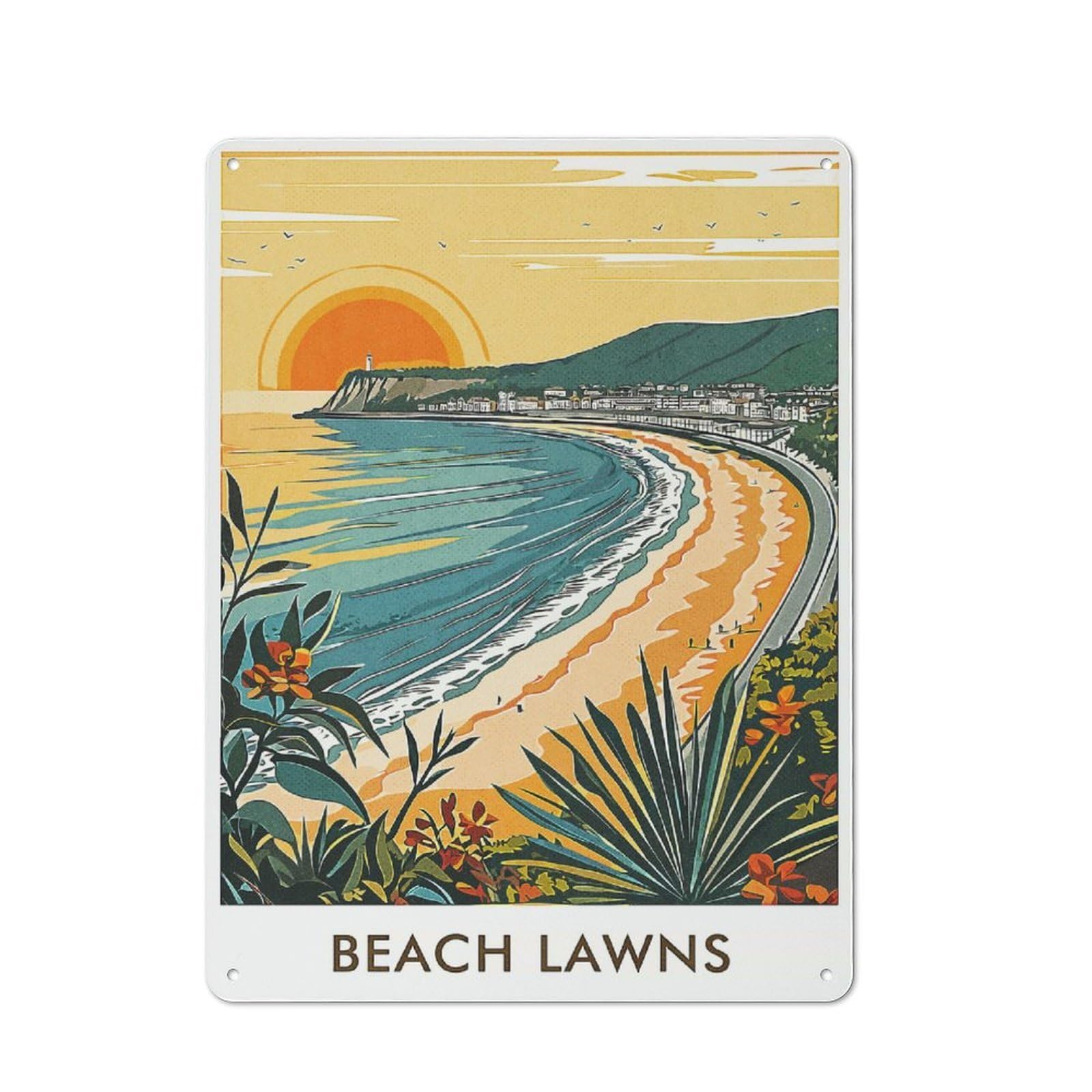 Junmoney Style-12 Beach Lawns Sunset Tin Sign 40X30cm, Creative Studio Wall Plaque For Hobby Room, Office, Lounge Or Living Room