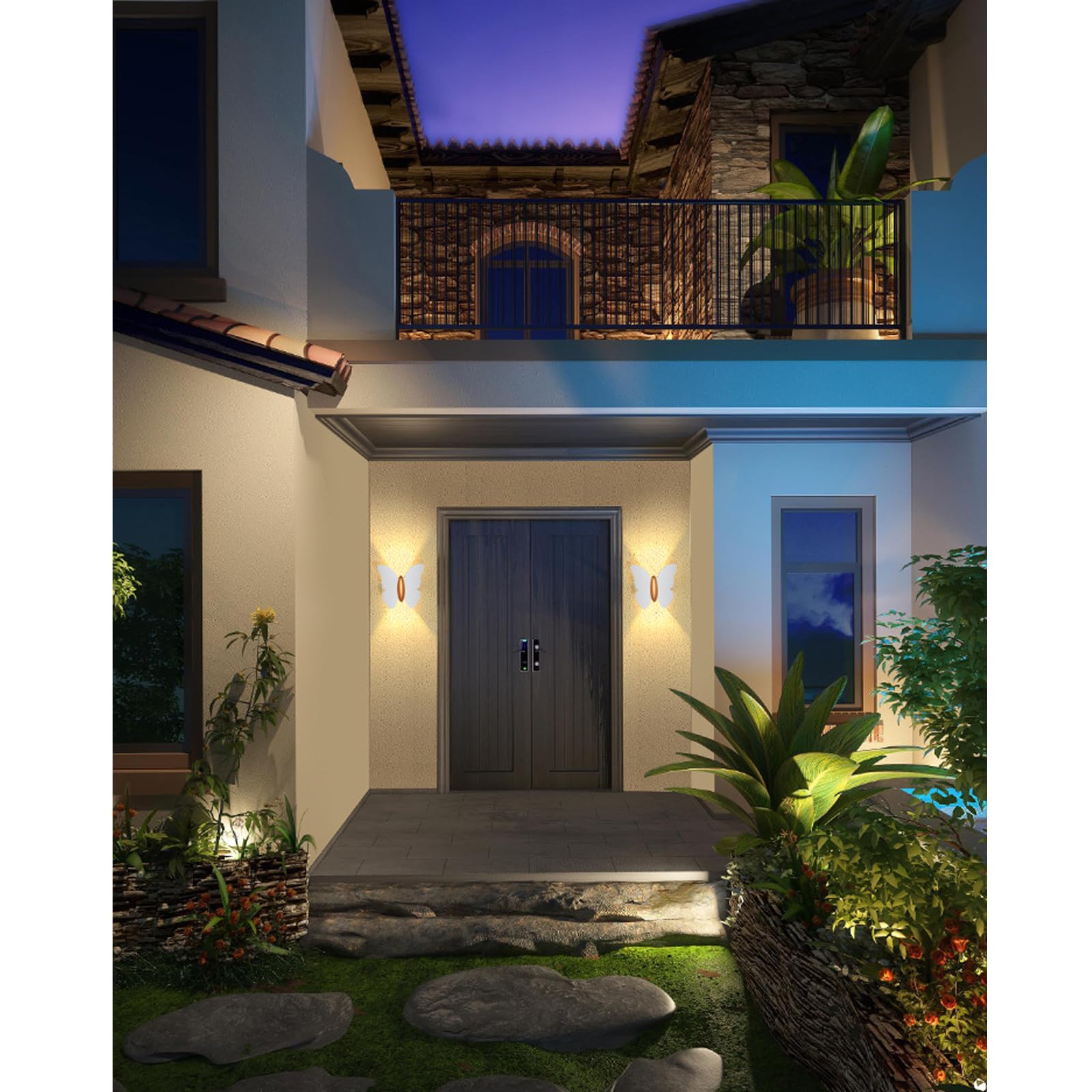Chrasy LED Wall Light IP65 Waterproof Indoor Outdoor Up and Down Butterfly Design Wall Lamps 3000k 6W Lighting Fixture Perfect for Home Deco Garden Porch Hallway Bedroom (White) - Image 3