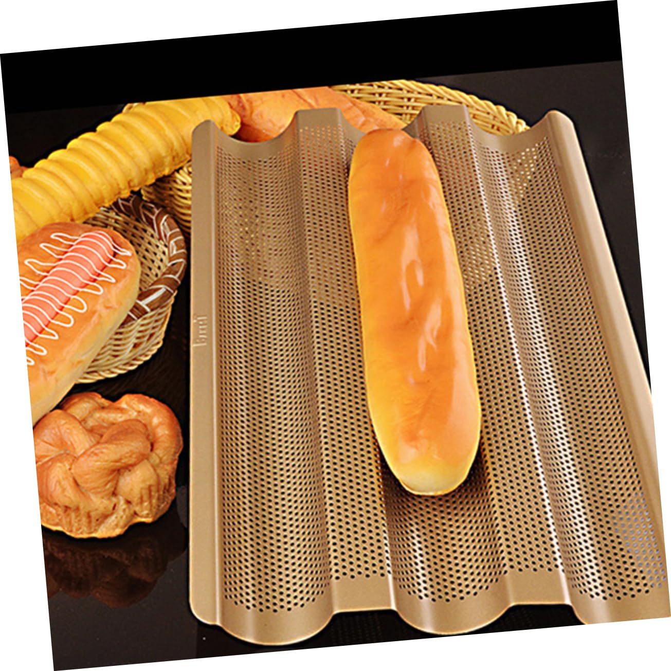 BESTOYARD Edelstahl Brotform für Französisches Brot mit Dreifach Schlitzen Antihaftbeschichtet Gleichmäßige Wärmeverteilung nicht Verformbar zum Backen Zuhause