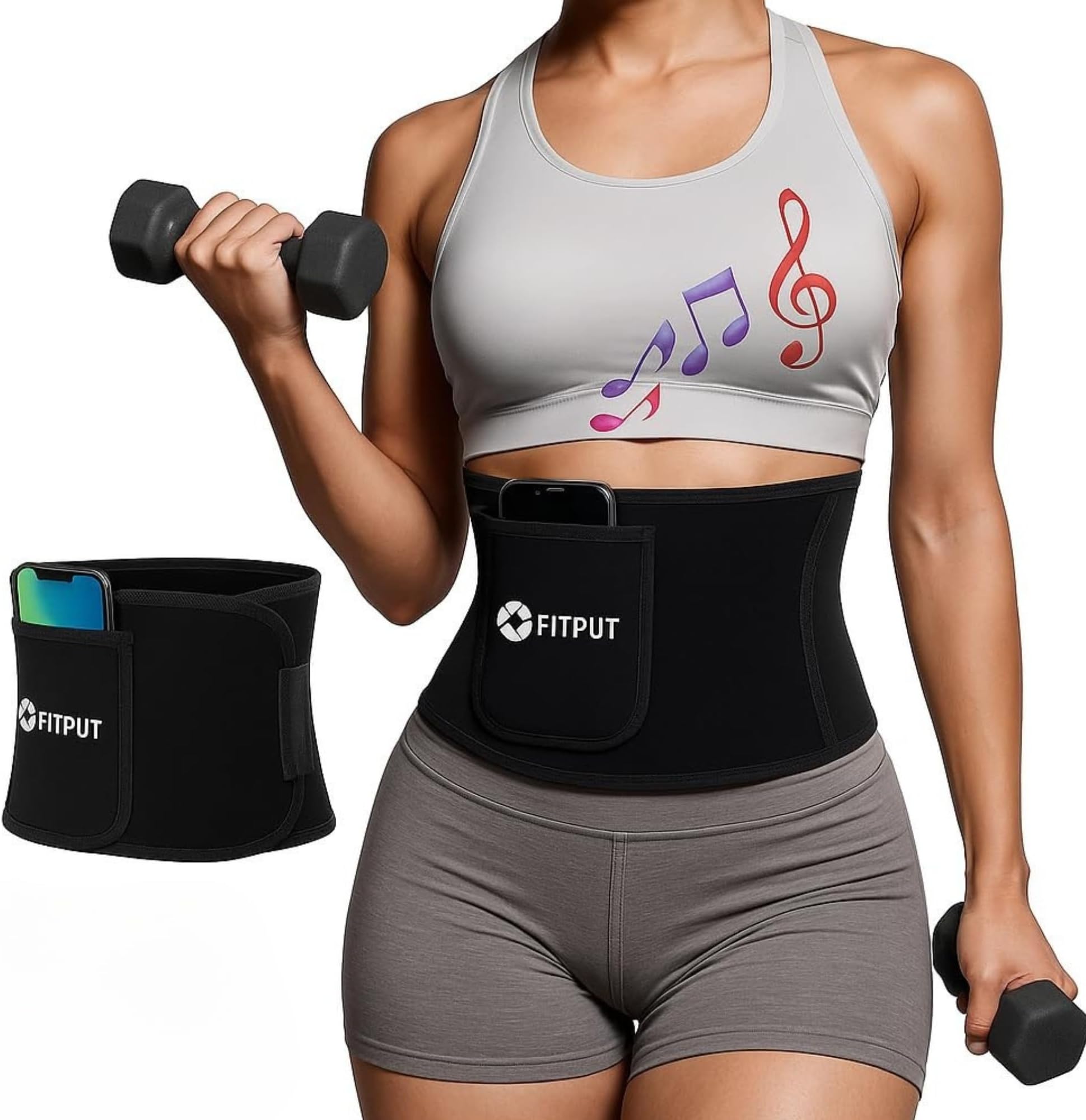 Sweat Slim Belt for Men & Women – Neoprene Waist Trimmer with Pocket – Adjustable Slimming Belt for Belly Fat Reduction, Back Support, and Sweat Enhancement for Gym & Daily Use Black