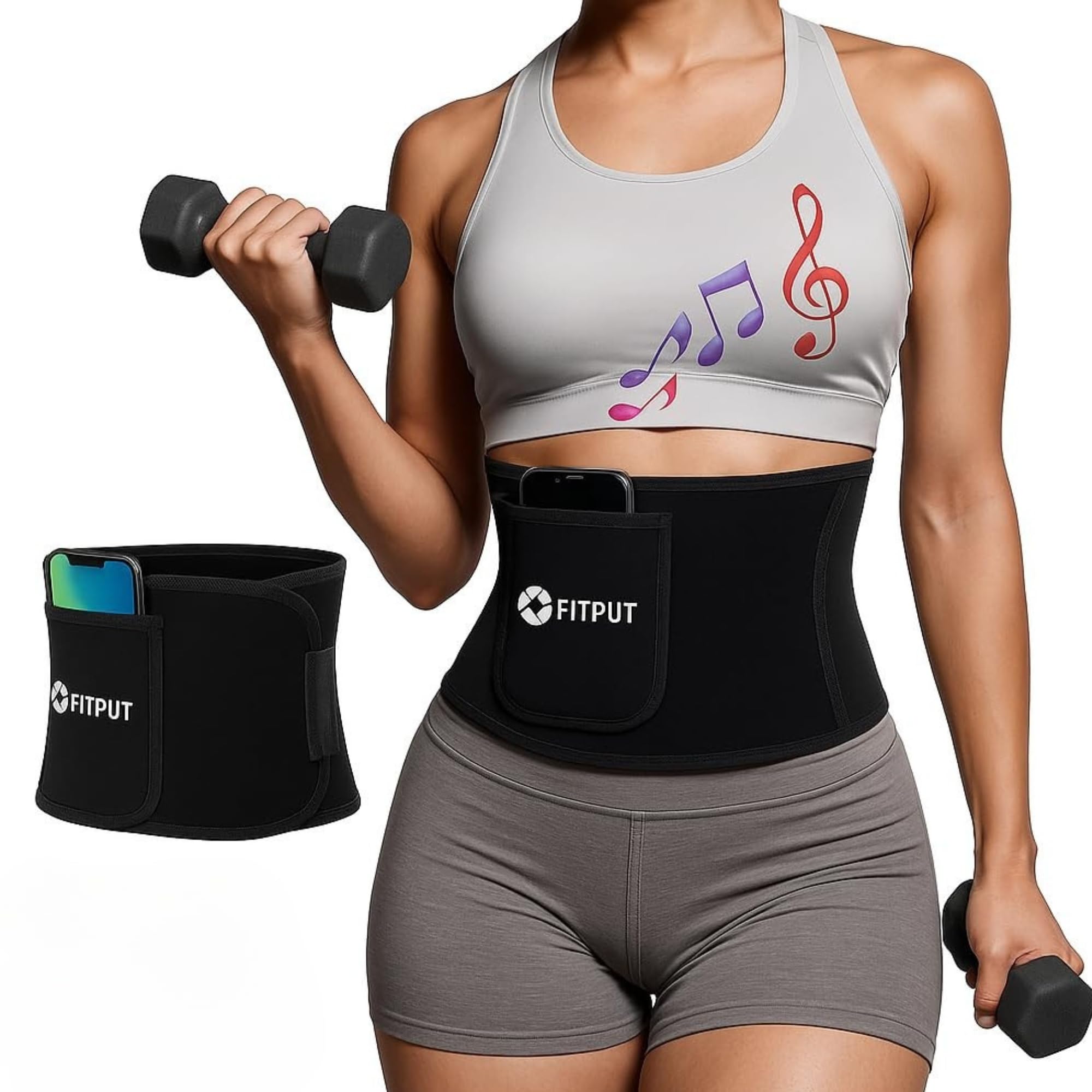 Sweat Slim Belt for Men & Women – Neoprene Waist Trimmer with Pocket – Adjustable Slimming Belt for Belly Fat Reduction, Back Support, and Sweat Enhancement for Gym & Daily Use Black