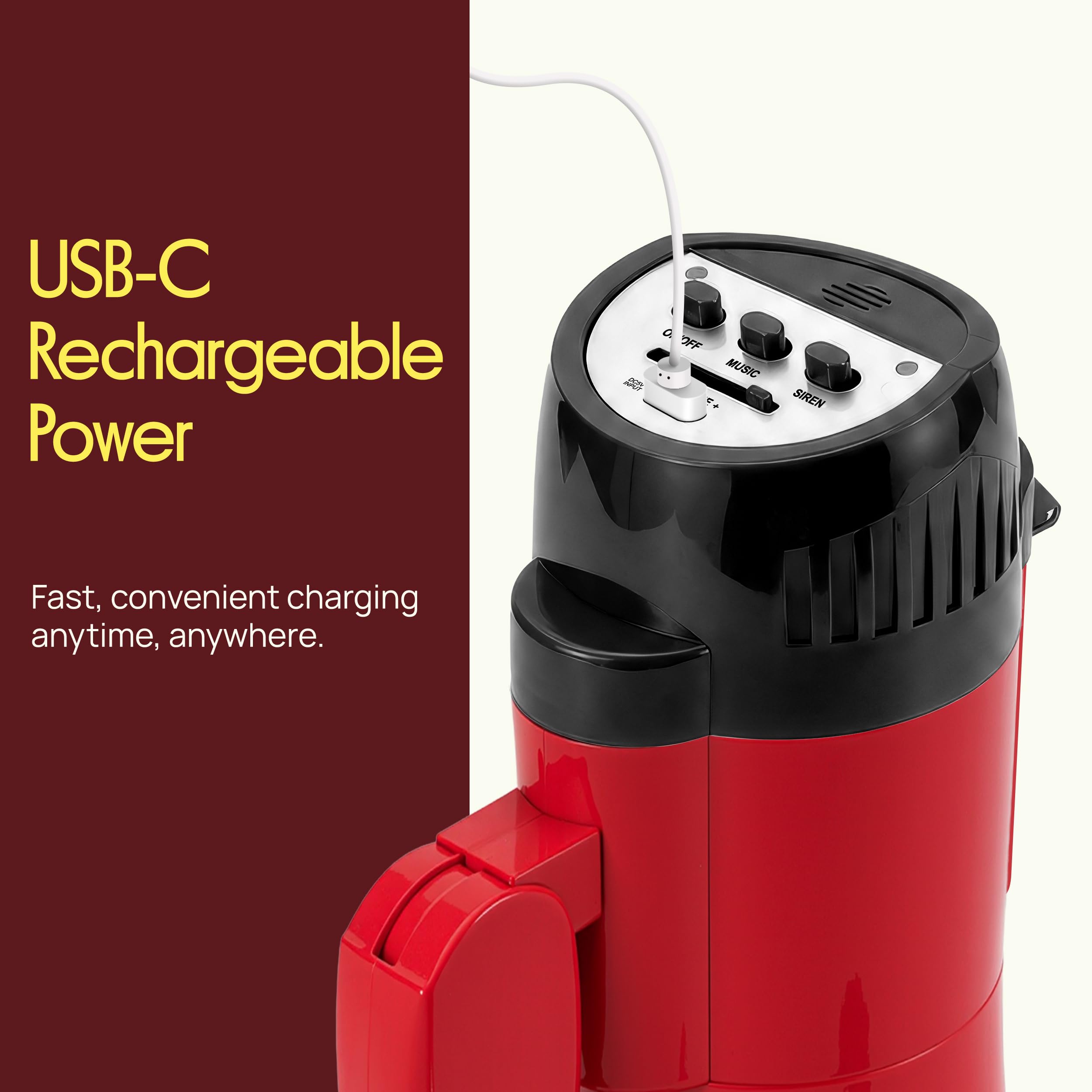Pyle Mégaphone portable avec sirène | Sortie mégaphone légère de 30 W, portée de 914 m et charge USB-C | Modes conversation et musique pour écoles, sports, événements et annonces | Rouge foncé