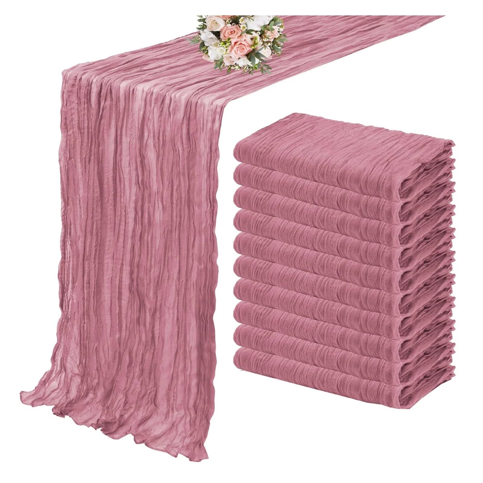 Chiffon Table Runner 10PCS Green Gauze Table Runner Setting Dining Wedding Party Banquets(10Pcs rouge,90X180cm)