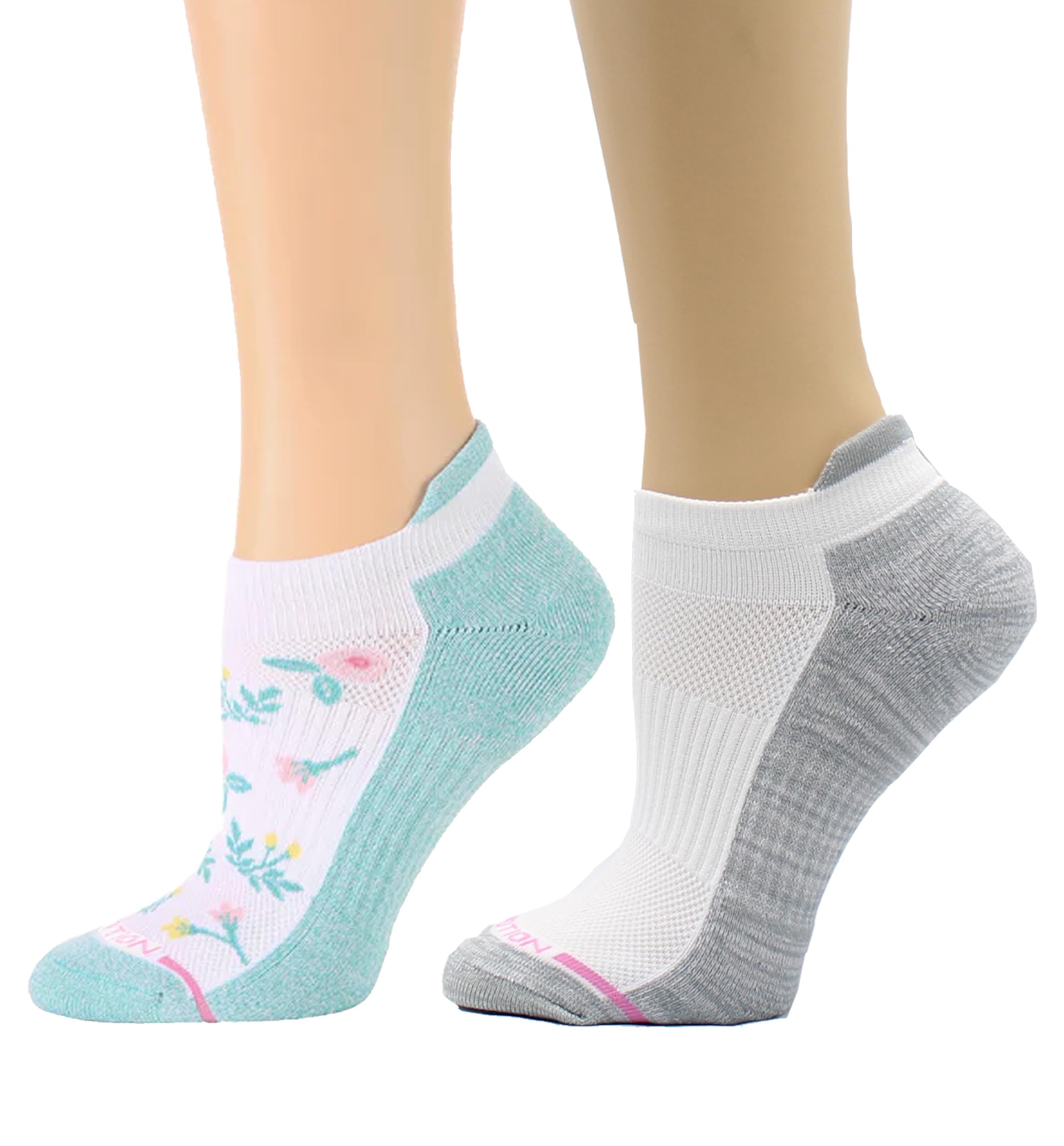 Dr. Motion Womens Ankle Socks 2 Pack, Low Cut Cushioned Compression Running Socks for Women, Arch Support, Seamless Toe
