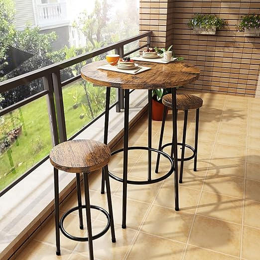 HOOSENG 3 Piece Pub Dining Set, Industrial Counter Height Dining Sets