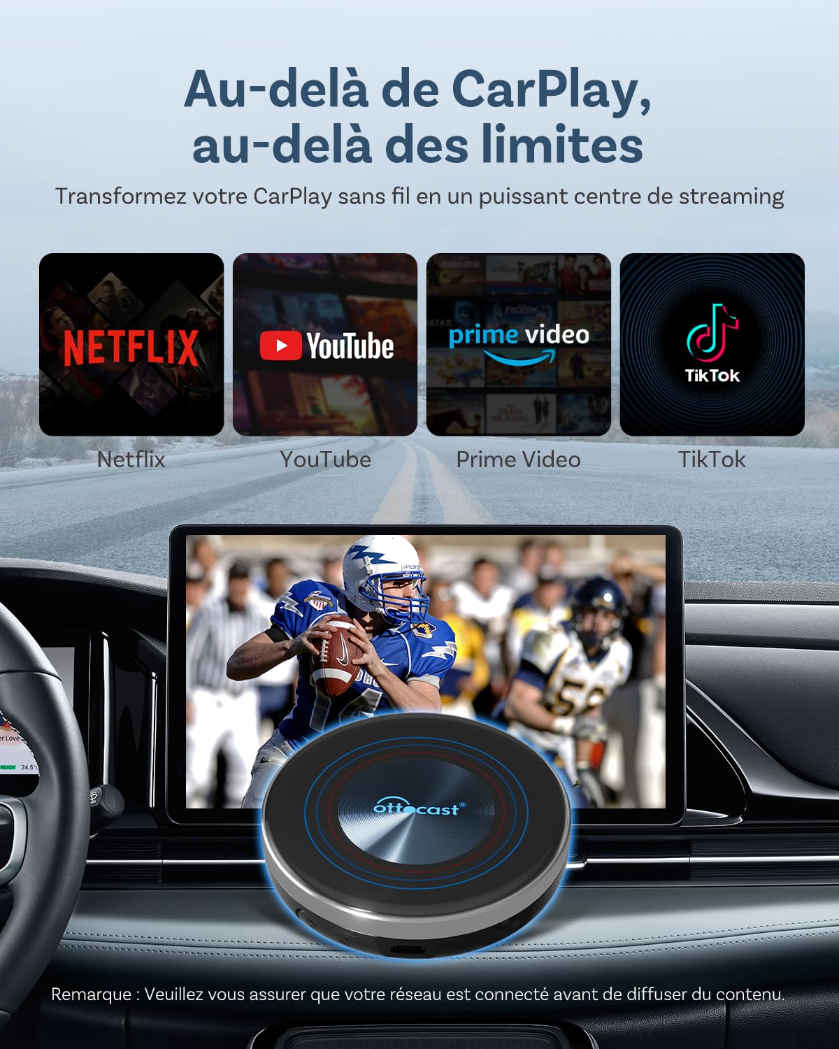 2026 Nouvelle Ottocast I3 AI Box pour BMW, sans Fil CarPlay Adaptateur avec Netflix/Youtube, Système Android 13, Écran Divisé, Boîtier Vidéo pour Voitures avec CarPlay sans Fil d’Origine(8 +128Go)