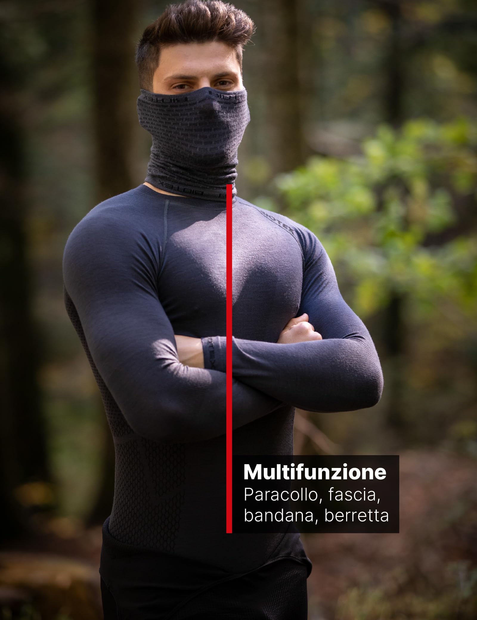 BIOTEX Tubulaire mérinos multifonction thermique en laine, idéal pour l'hiver, cache-cou pour tous les sports, sous-vêtements techniques sportifs