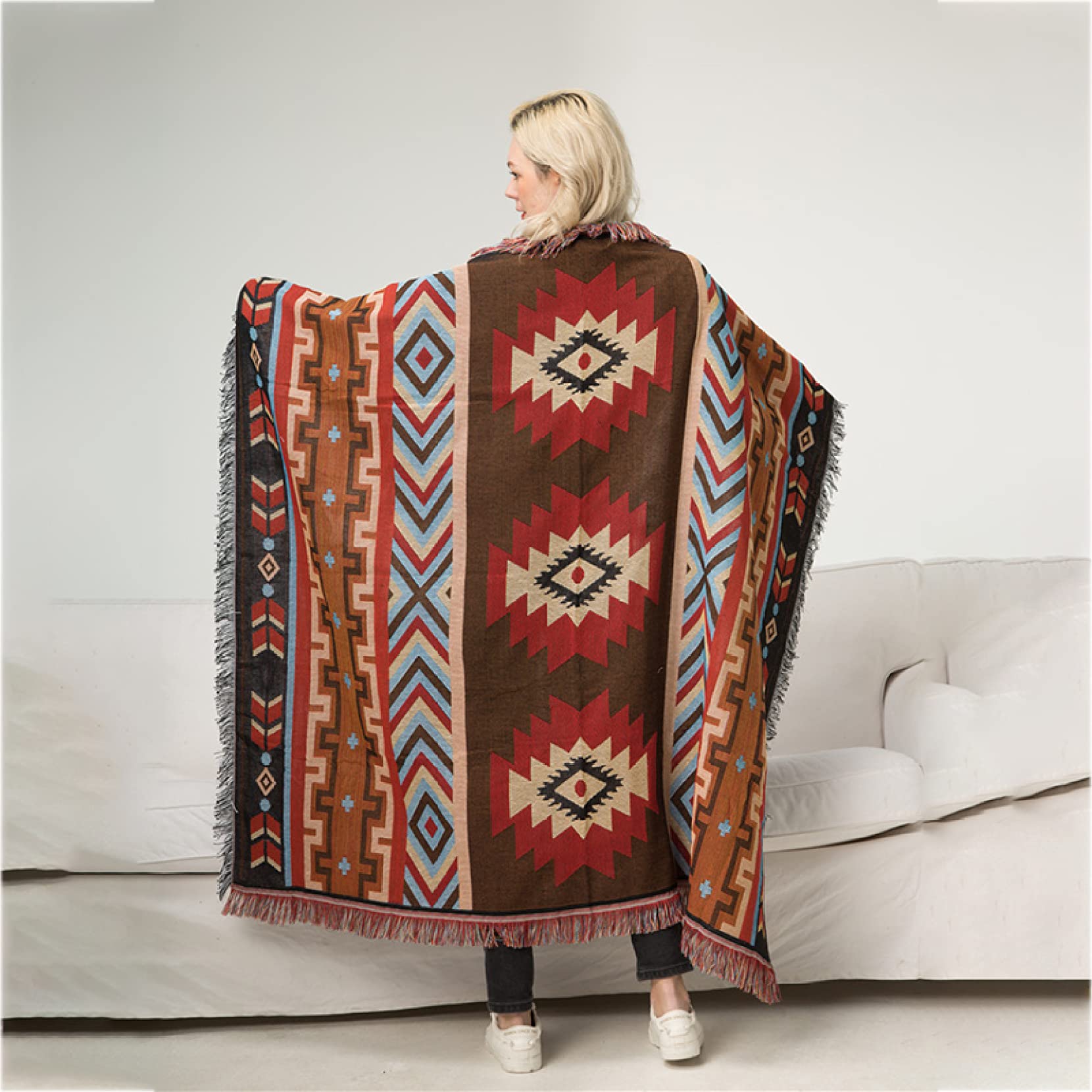 ラグ タペストリー ポンポン付き カーペット 絨毯 民族 ポンチョ