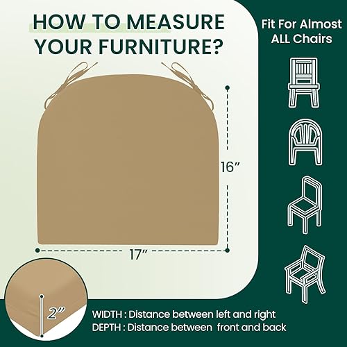 Miniatura 6 de HARBOREST - Juego de 4 cojines para sillas de exterior, impermeables, con lazos, para los muebles del patio, 17 x 16 x 2 pulgadas, caqui