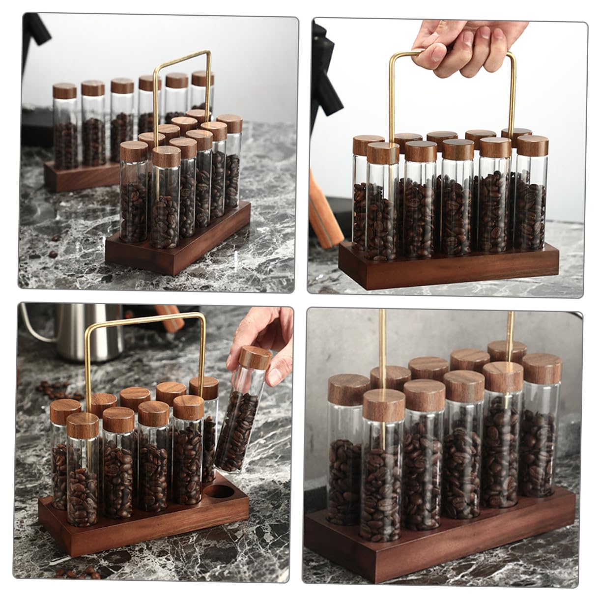 Ipetboom Teiliges Kaffee bohnen aufbewahrungsset Glasröhrchen mit Holzständer Luftdichte Kaffeebohnen Behälter Transparent Wiederverwendbar Stilvolles Küchen display für Kaffee liebhaber