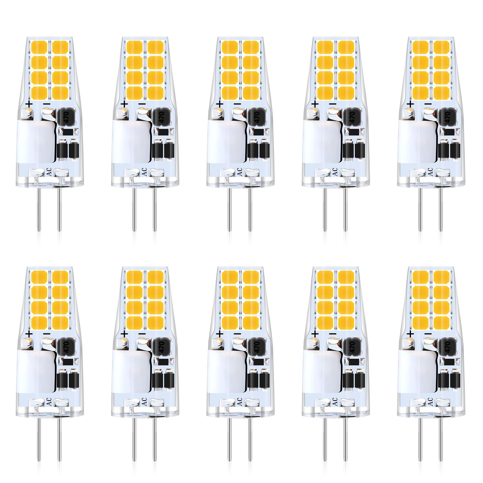 Klighten 10er G4 LED Lampen, 3W 220LM G4 LED Birnen ersetzt 20W Halogenlampen, Warmweiß 3000K Nicht Dimmbar, Kein Flackern, AC/DC 12V, G4 LED Leuchtmittel Birne