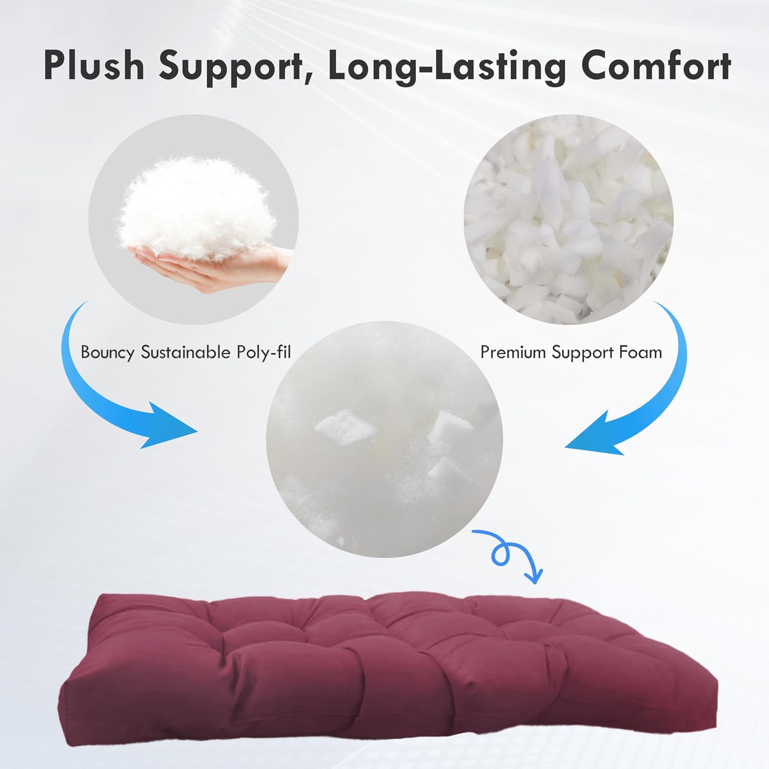 Outdoor Wicker Chair Cushions Set of 3, Waterproof Wicker Cushion for Patio Furniture, 1 Loveseat Cushion 41×19×4 inch and 2 U-Shaped Cushion 19×19×4 inch, Beaujolais