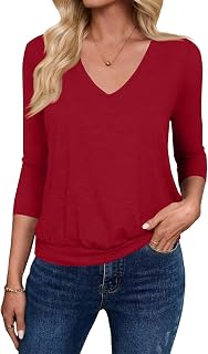 3/4 Length Sleeve Womens Tops V Neck Blouse Banded Bottom Shirts Fashion Tunic 2025 Fall Blouses Clothes