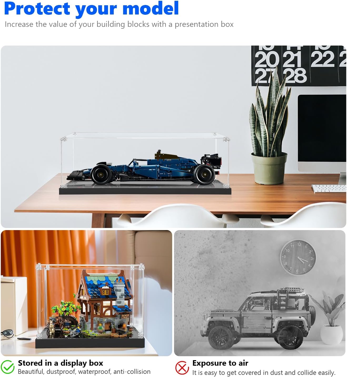 Acrylic Display Case Compatible with Lego Technic F1 42207 42141 42206 42171 42228, Dust-Proof Display Box Compatible with Lego Technic f1 car, 26.7×11.8×6.69 in(NOT Included The Model)