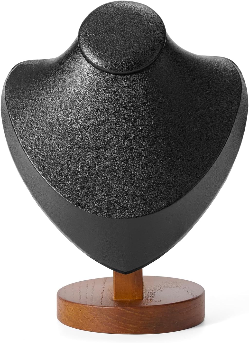 Solid Wood Jewelry Bust Necklace Display Black PU Leather Jewelry Necklace Display Stand for Show Selling
