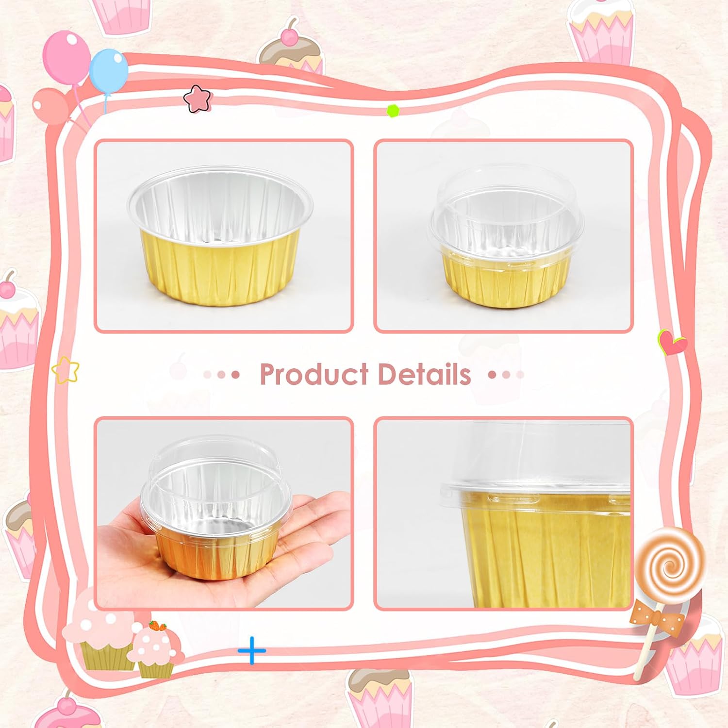 Aluminum Foil Baking Cups Versatile Portable Cupcake Holder Dessert Pudding Ramekin Holders Reusable Aluminum Foil Ramekins Safe Foil Pans Cups Baking Cups for Roasting Tart US