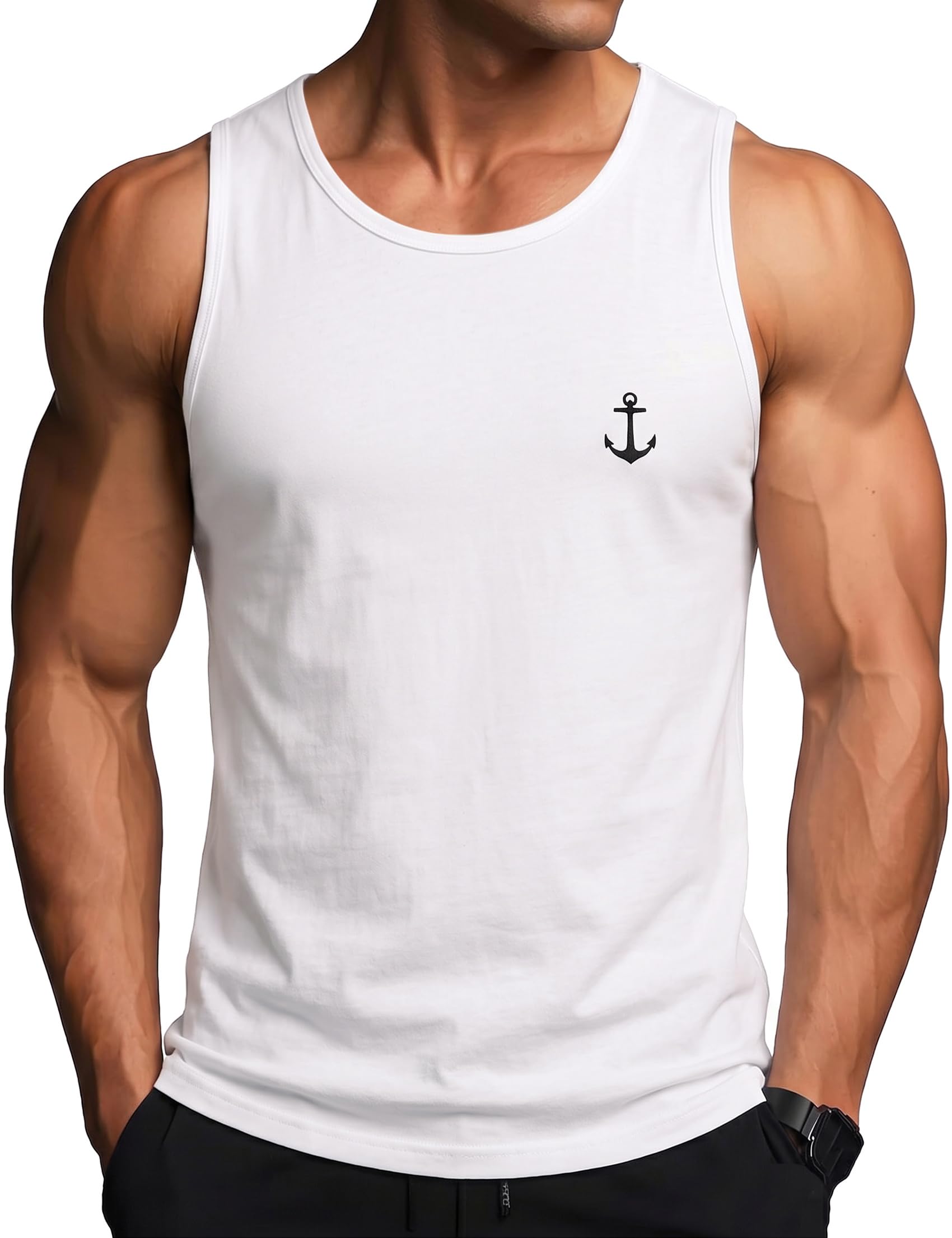 Terecey Tank Top Herren Ärmelloses Shirt Muskelshirt mit Print Palmen Beach Baumwolle Atmungsaktive Tankshirt Sommer Fitness Training Unterhemden S-XXL