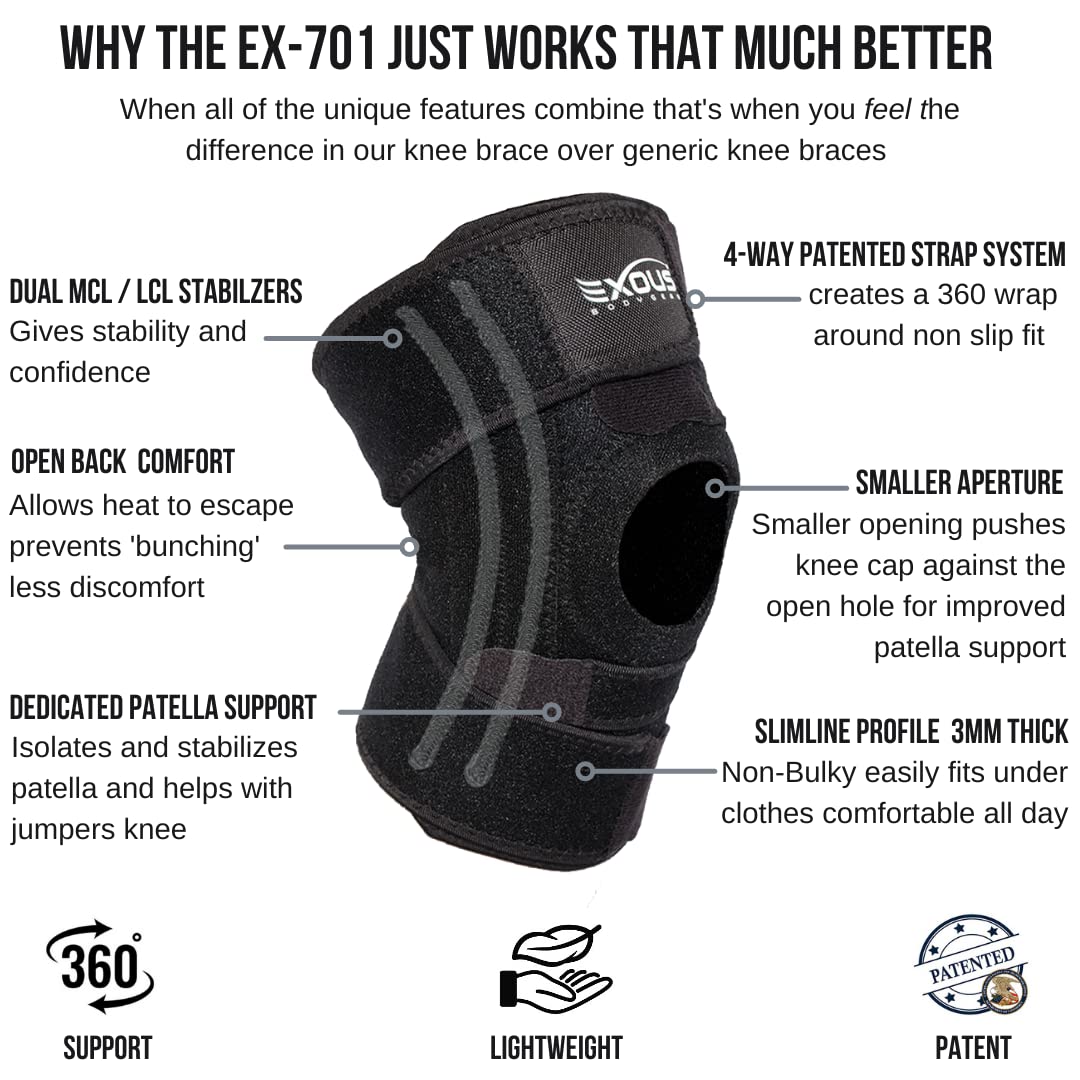 Knee Brace Support for Knee Pain Non Slip Fit 4Way Adjstable Wrap