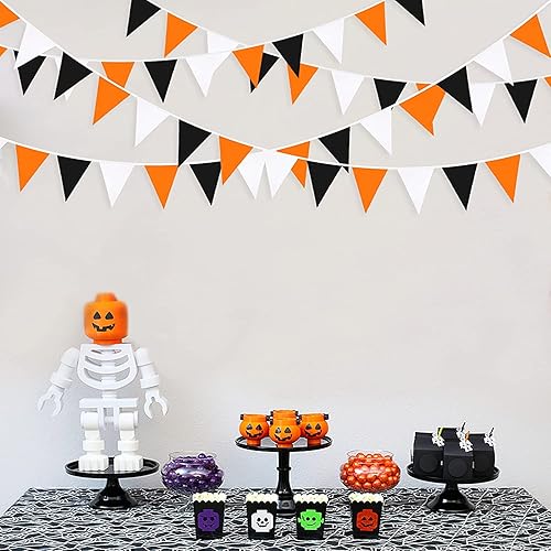 Miniatura 48 de Decoraciones de fiesta de Halloween de 30 pies, huella de mano sangrienta roja, bandera triangular, banderines de tela, serpentinas para feliz