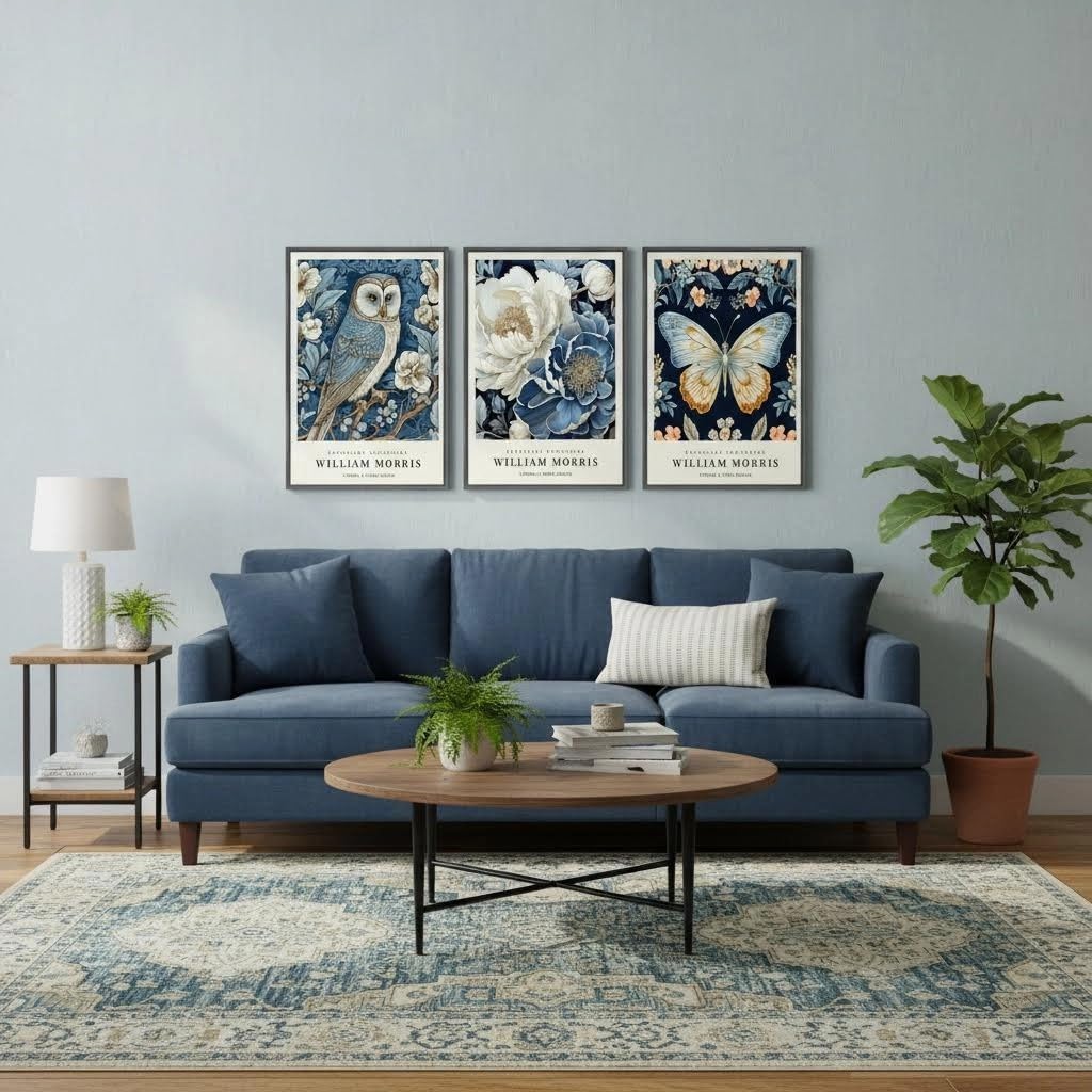 OVVGVV William Morris Wall Art set of 3 large Framed Vintage botanical Colorful Abstract Nature Flowers Canvas Art for Living Room Bedroom Office Decor(Style12, 3pcs 16x24 Black Frame)