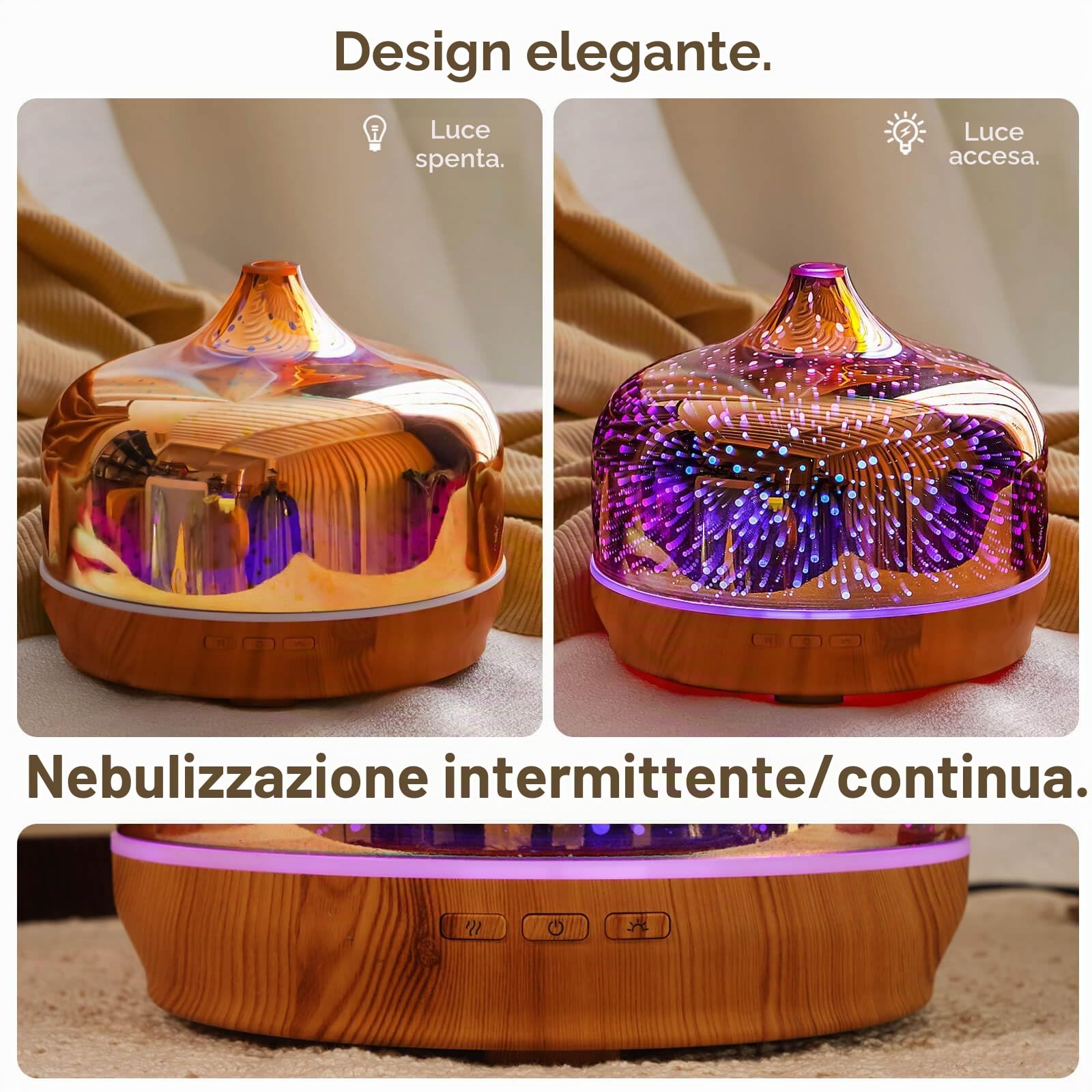 Porseme Diffusore di aromi in vetro con telecomando, effetto 3D, soffiato a mano, per fuochi d'artificio, umidificatore ad ultrasuoni, per oli essenziali, silenzioso, 7 colori, luce a LED, per casa
