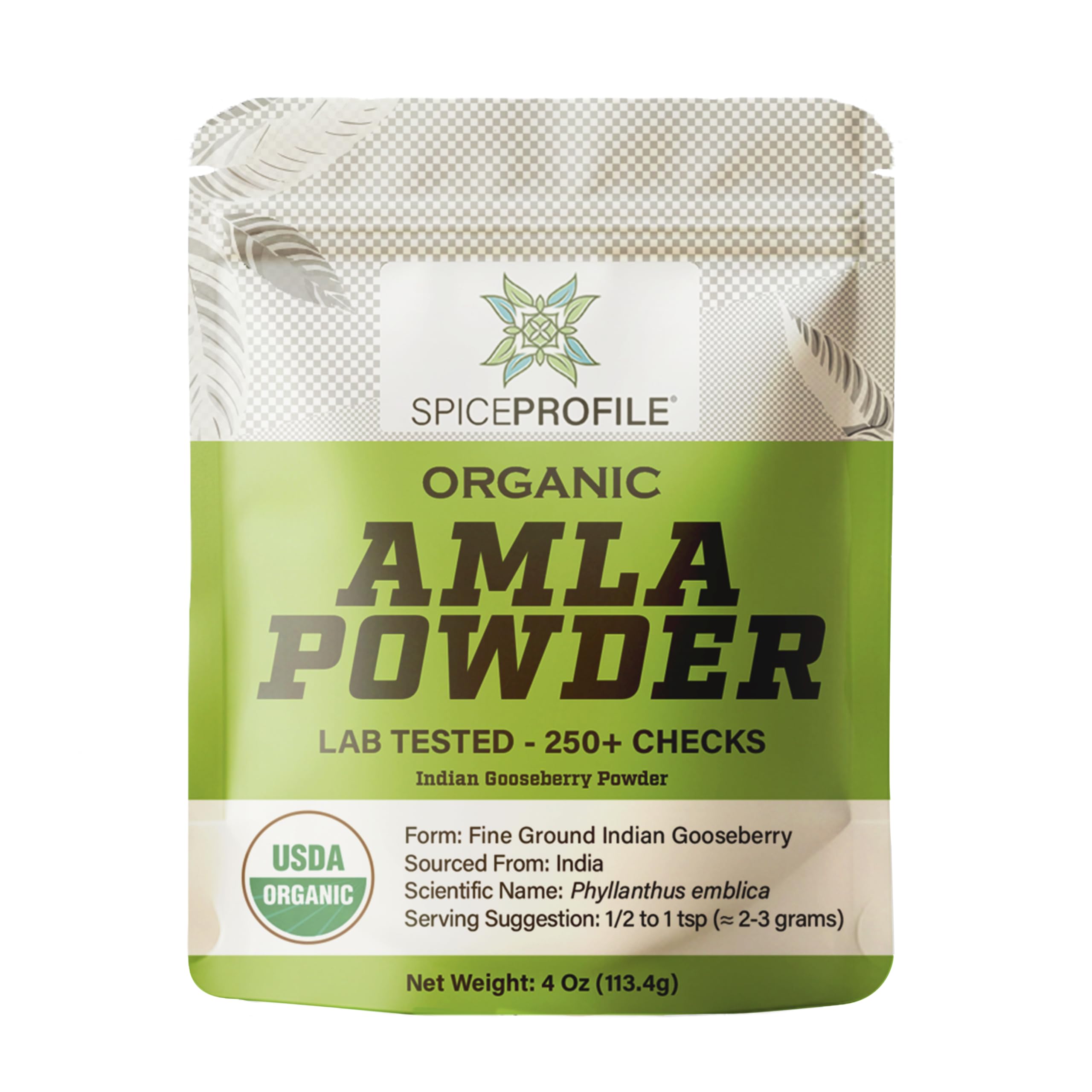 USDA Organic Amla Powder, Lab Tested for Heavy Metals, Resealable 4oz Pouch, Amalaki, Grosella Espinosa India