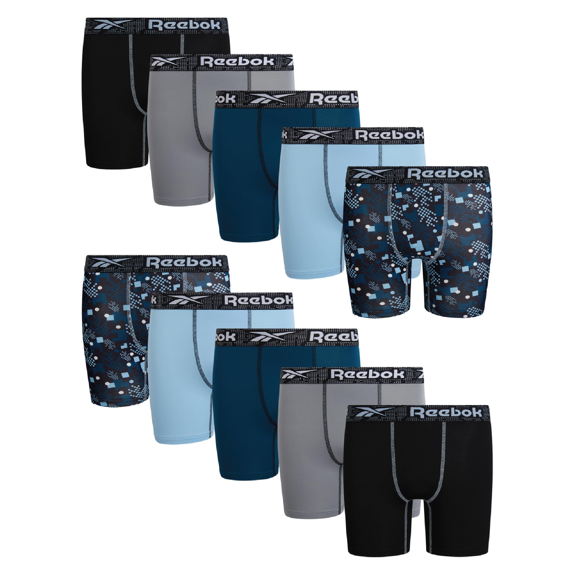 Reebok Boys Boxer Briefs - 10 Pack Performance Soft Stretch Breathable 5 Inseam Boxer Briefs Boys Underwear 6-18