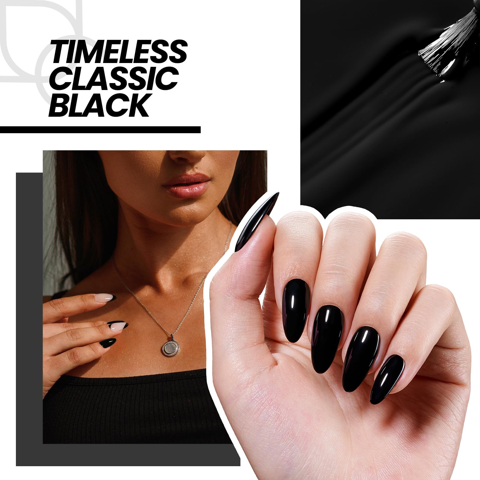 Beetles Black Gel Nail Polish Kit with U V Light, 5 Pcs Gel Polish Kit with Base & Top Coat and Nail File for Beginners Soak Off Black DIY Art Set Manicure Gifts for Women Teen Girls