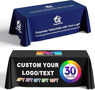Custom Tablecloth with Business Logo 4FT 5FT 6FT 8FT 10FT Personalized Table Cloth with Logo for Tradeshow Events Birthday Wedding Anniversary (10FT Closed Back)
