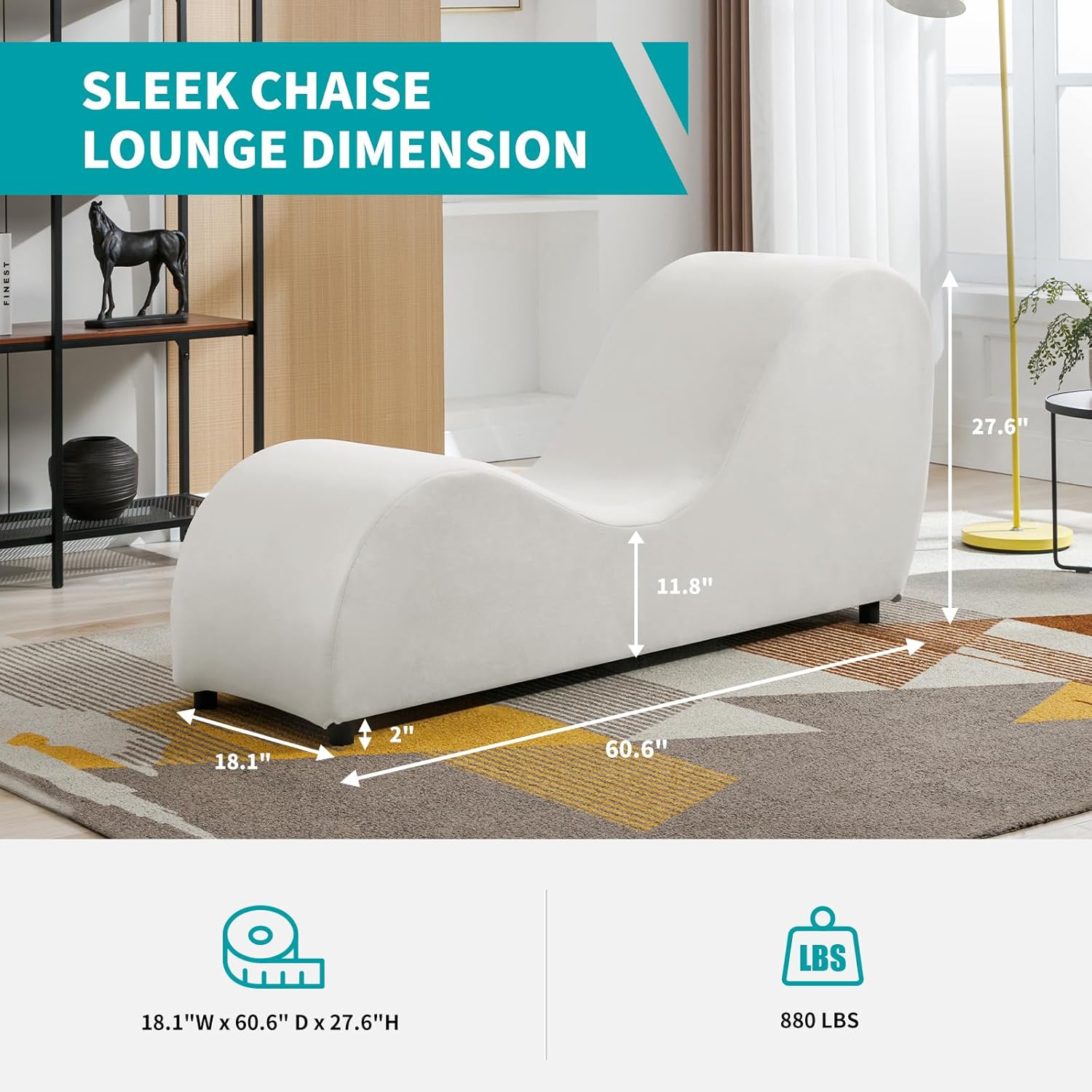 BALUS 60.6" W Yoga Sofa Chaise Lounge Chair for Adults, Ergonomic S-Shape Yoga Chairs Indoor for Living Room Relaxing, Modern Velvet Chaise Lounges Chair for Small Space Stretching Exercising - Beige