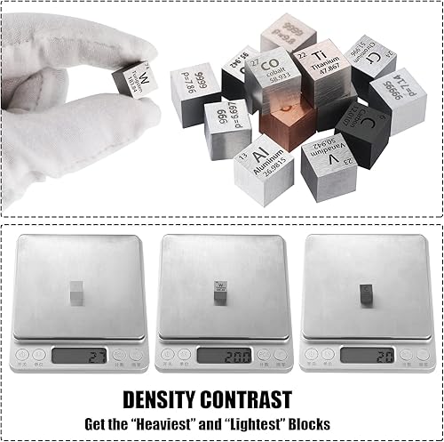 Miniatura 3 de Juego de 14 cubos de elementos de densidad, cubos de metal puro, mesa periódica, cubos de tungsteno, titanio, bismuto, aluminio, hierro, cobre, etc.