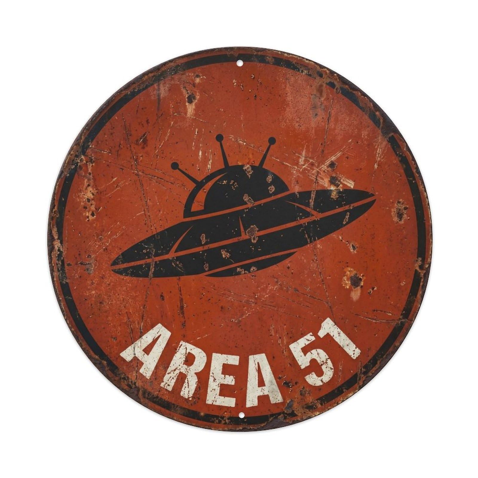 Area 51 Red Saucer Restricted Flight Warning Metal Tin Sign
