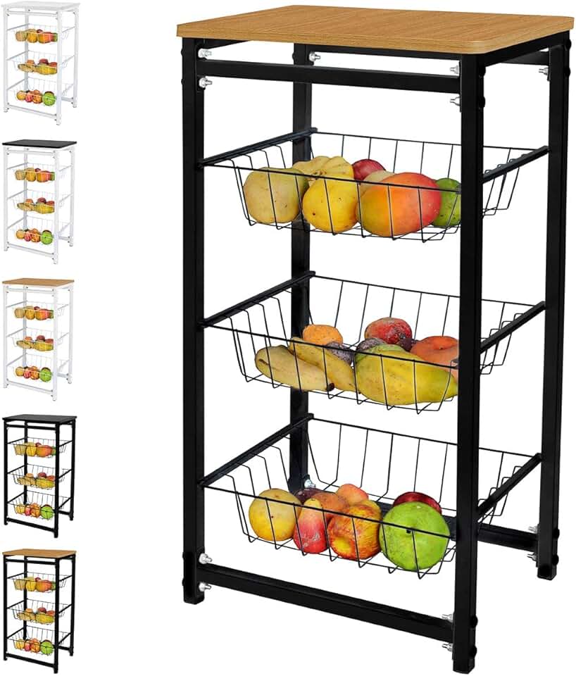 Fruteira De Chao Cozinha Tampo Madeira Florenca de Ferro