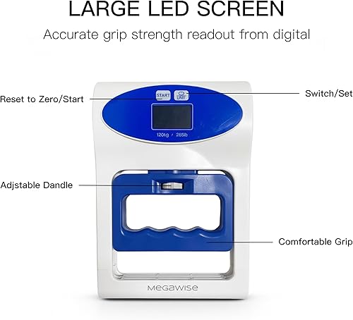 Miniatura 2 de Grip Strength Dynamometer Pro - Probador y entrenador digital de agarre de mano, sensor de alta precisión de 265 libras264.6 lbs, fitness en casa,