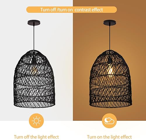 Miniatura 5 de Arturesthome Lámpara colgante de cesta de ratán rústico, lámpara de araña de mimbre bohemio, pantalla de artesanía costera hecha a mano, iluminación