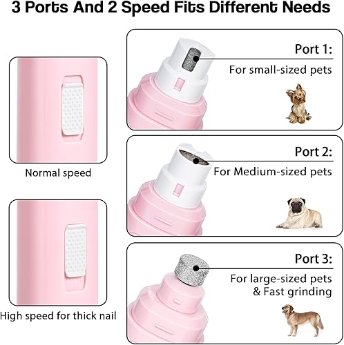 Miniatura 4 de Casfuy Molinillo de uñas para perros mejorado, recortador de uñas profesional eléctrico recargable de 2 velocidades para mascotas, sin dolor,