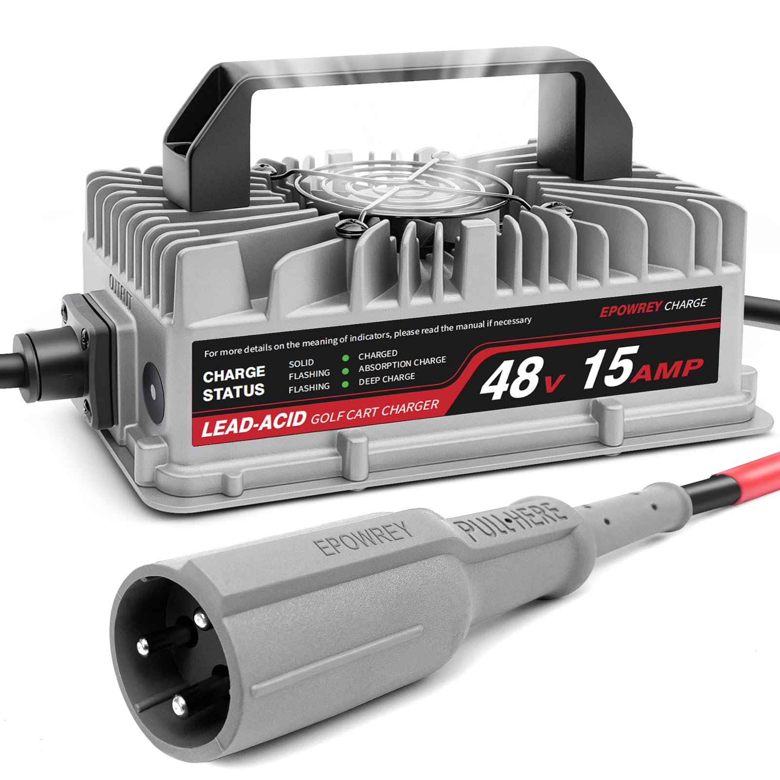 EPOWREY Cargador de carrito de golf de 48 V y 15 amperios para Club Car Precedent y DS Series con enchufe redondo de 3 pines, batería de plomo ácido