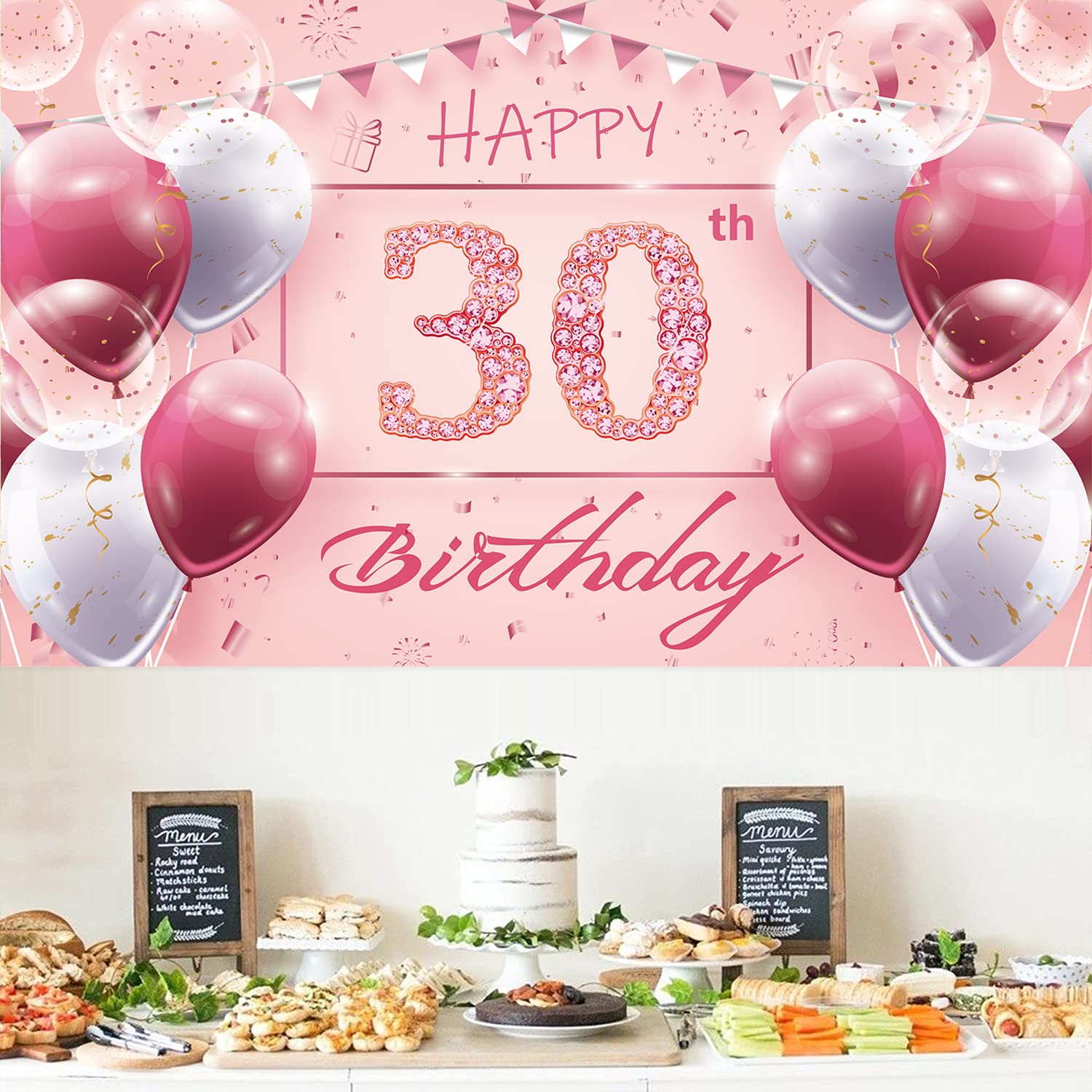 Festone Olografico 30° Compleanno – 3,9 Metri Con 11 Bandiere – Decorazione Per Interni Ed Esterni, Colore Blu