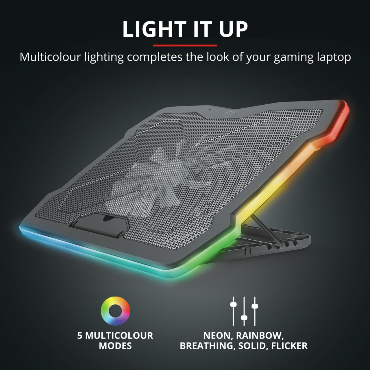 Trust GXT 1126 Aura Cooling Laptopstandaard met LED verlichting Zwart