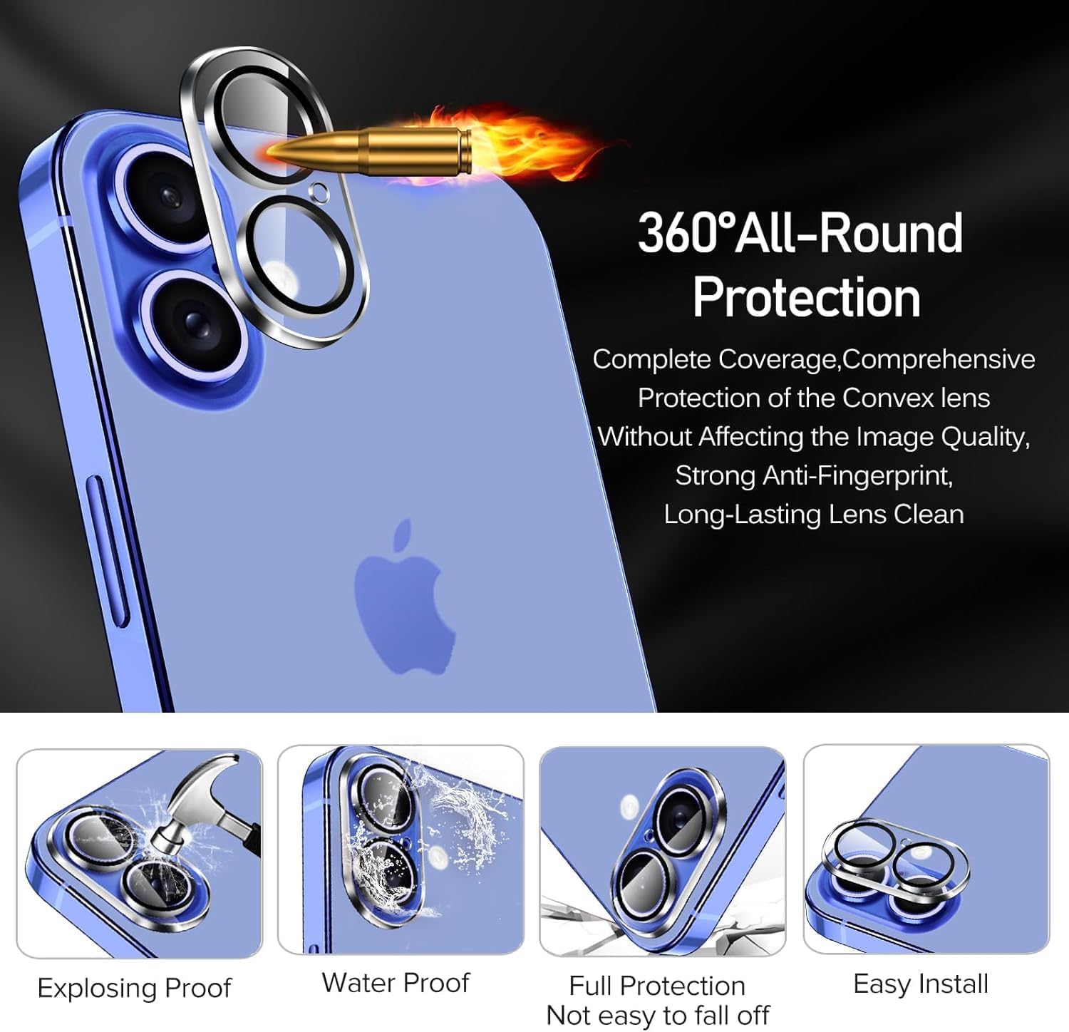 OpenTech® Premium Camera Lens Protector Tempered Glass Compatible For iPhone 17 With Edge To Edge Coverage (Full Transparent) (Pack of Two) — Amazon image 3