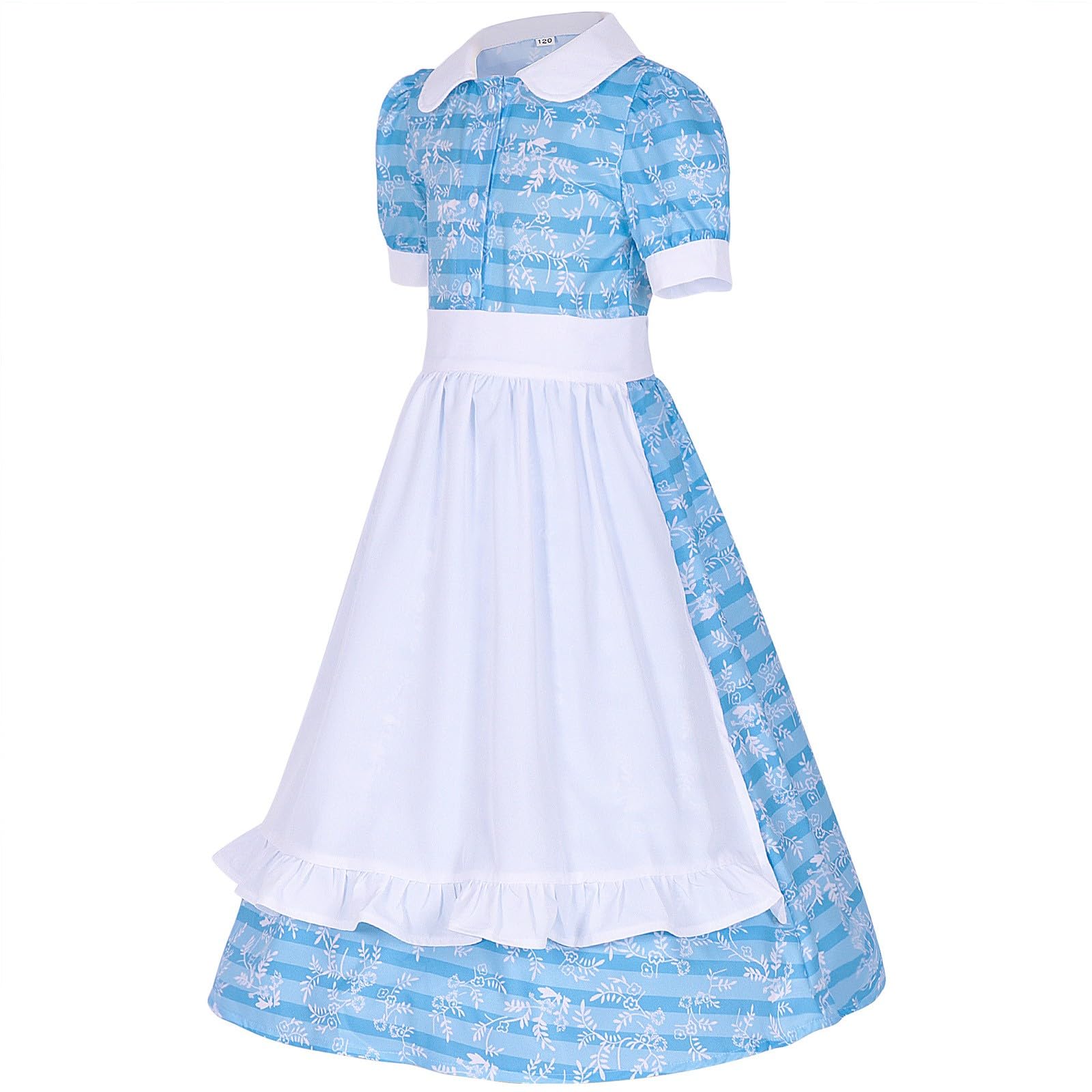 Vestido de niña Estilo jardín con Estampado Floral, Delantal, Sombrero, Traje, Falda Larga, Punto piqué, Suave y Bordado, Ideal para Uso Diario, Primavera Casual # L