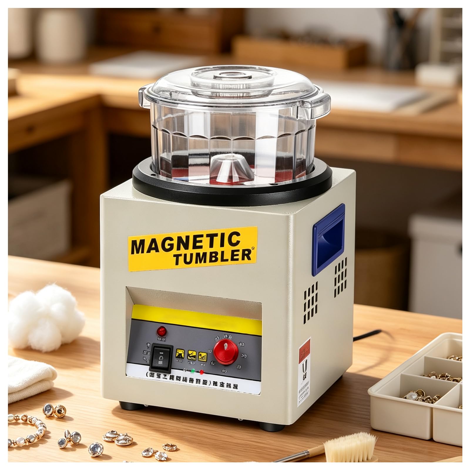 Maszyna Do Polerowania I Wykańczania, 250W Magnetyczny Bęben Z Timerem | 2000 Varv/Min Hastighet, 1-60 Min Timer, 4-Sidig Ventilation, 600g Kapacitet, 19,62 lbs, För Precisionskomponenter