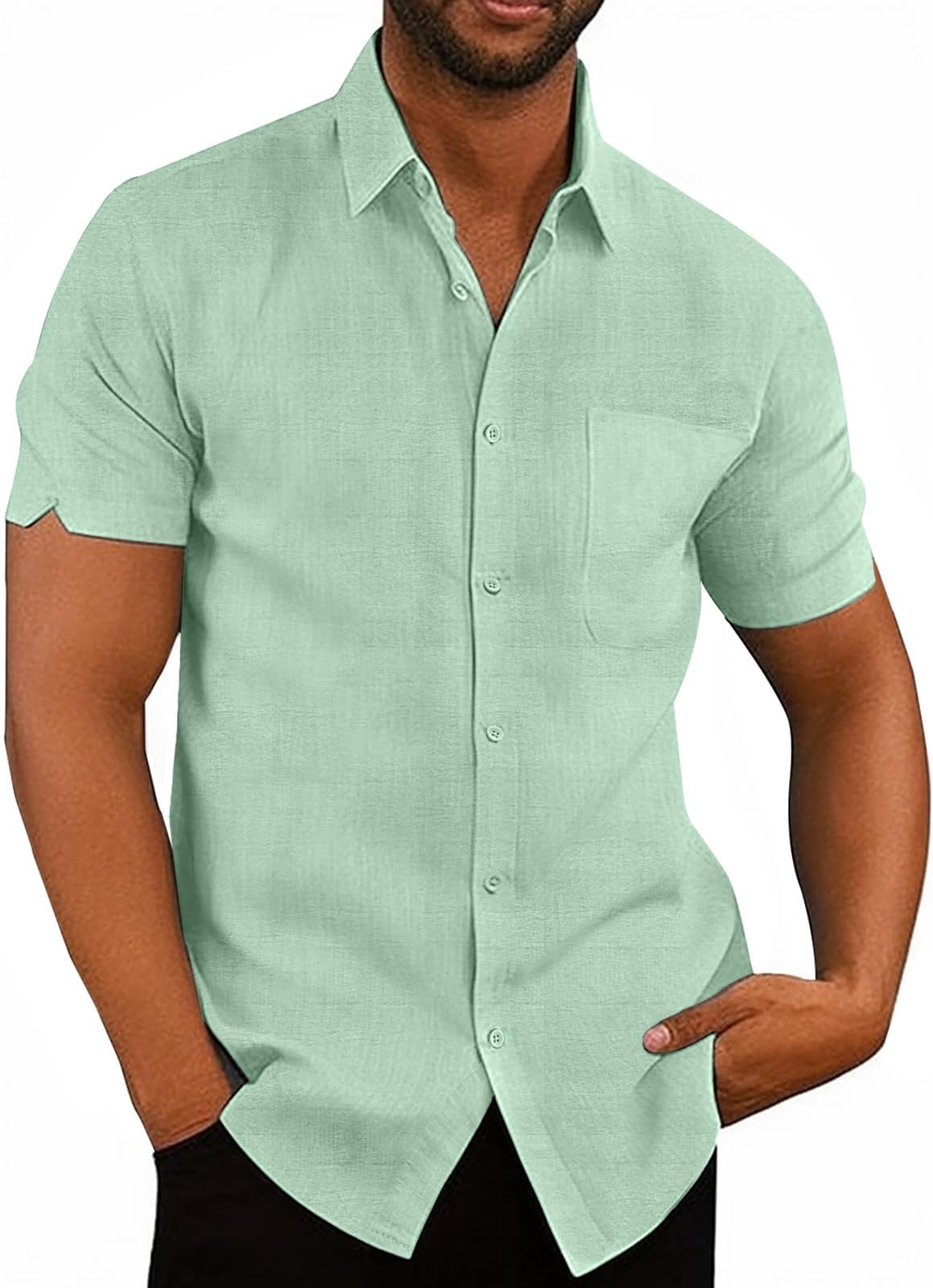 Glacspyg Leinenhemd Herren Kurzarm Leinenhemd Arbeit Freizeithemd Fit Business Casual Urlaub Sommer Strand Hemd
