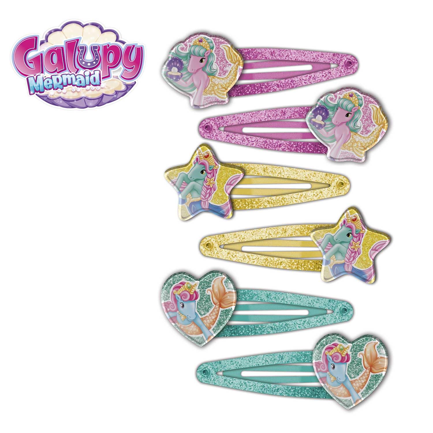 CRAZE - Galupy Mermaid Hair Clip, 6 spinek do włosów dla dziewczynek z jednorożcem, 3 różne wzory (po 2 sztuki)