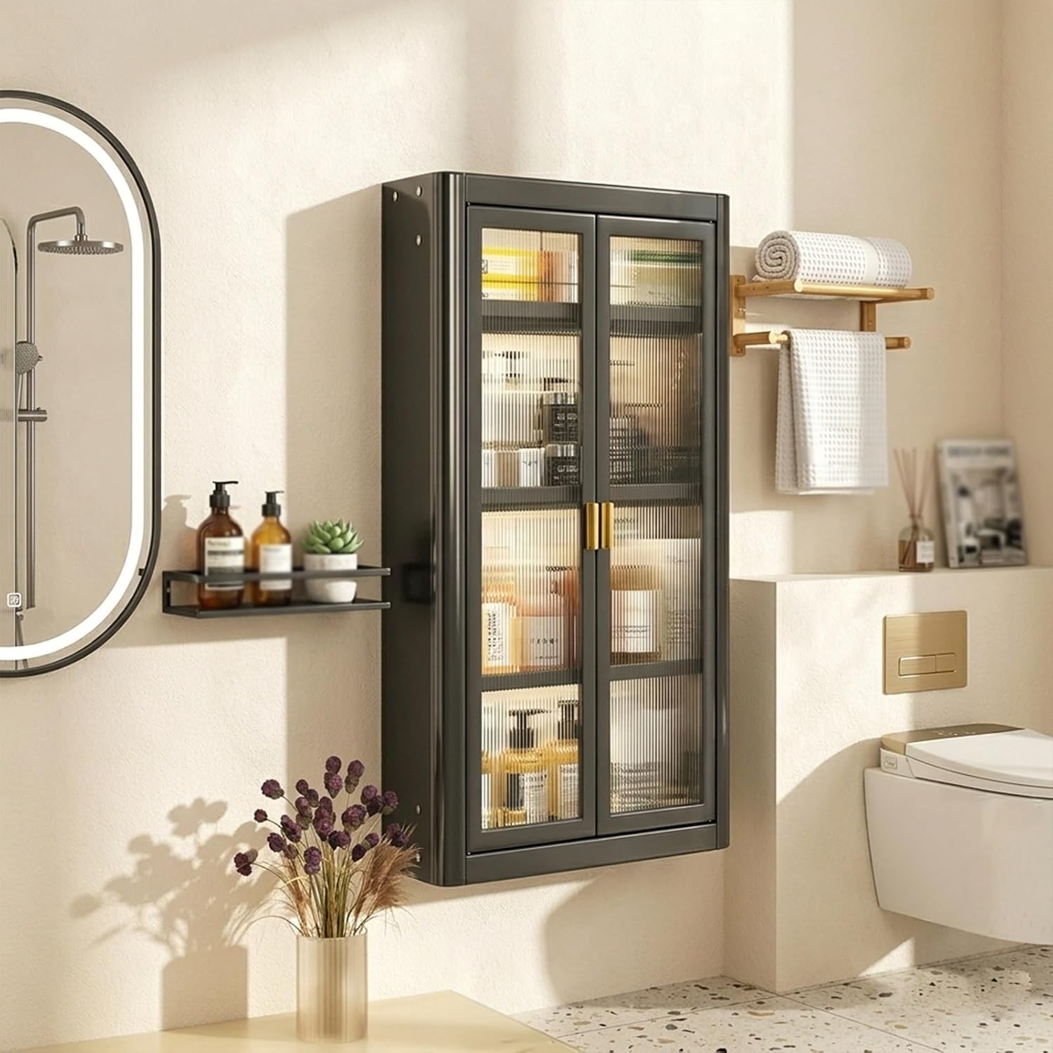 2/3/4 Bathroom Wall Cabinet, Hanging Cabinet, Large-Capacity Storage, Adjustable Shelves, Suitable for Kitchens, Bathrooms, Restrooms, and Pharmacies.(Black,3 Tier)