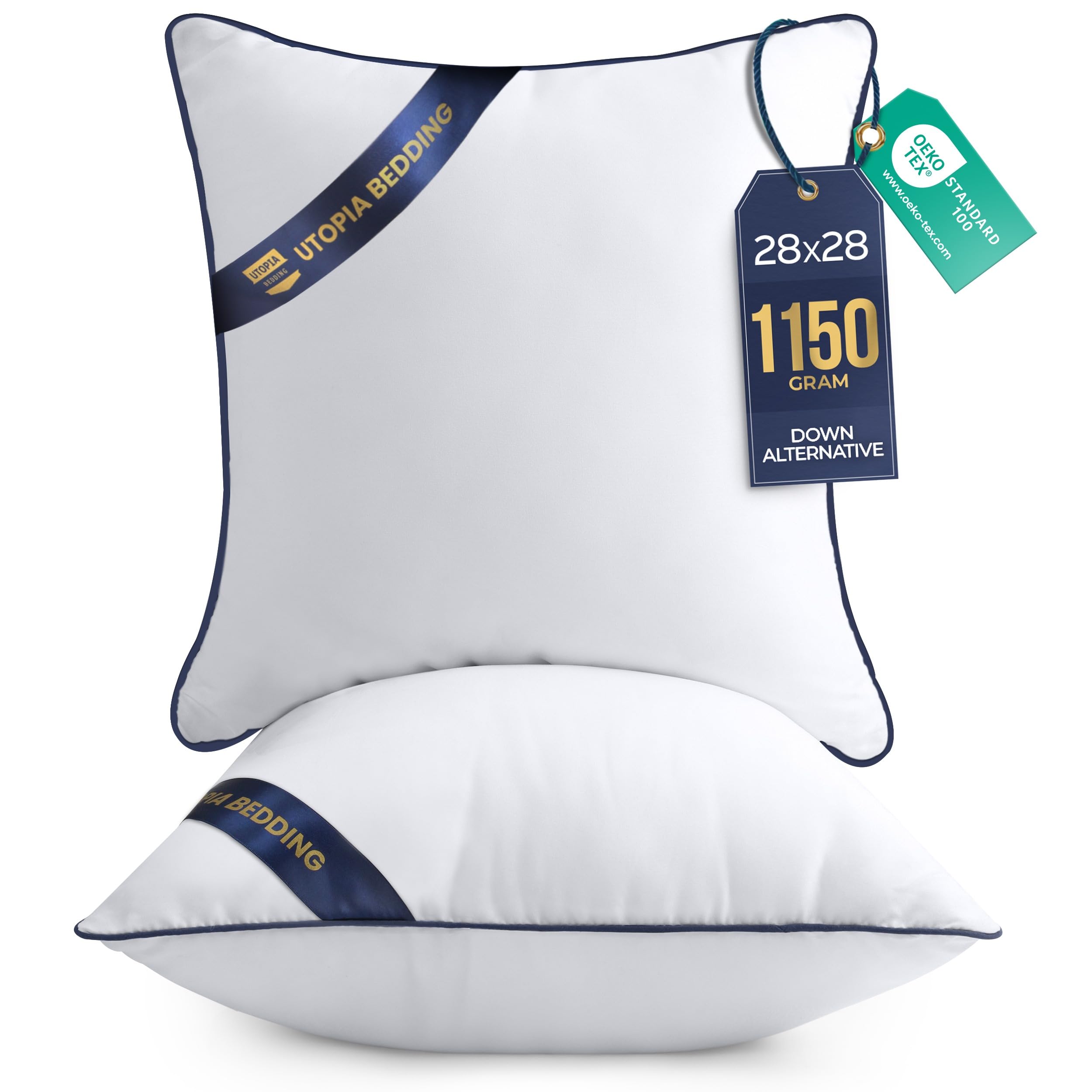 Utopia Bedding Throw Pillow Inserts (Pack of 2, White), 28 x 28 Inches Decorative Indoor Pillows for Sofa, Bed, Couch, Cushion Sham Stuffer