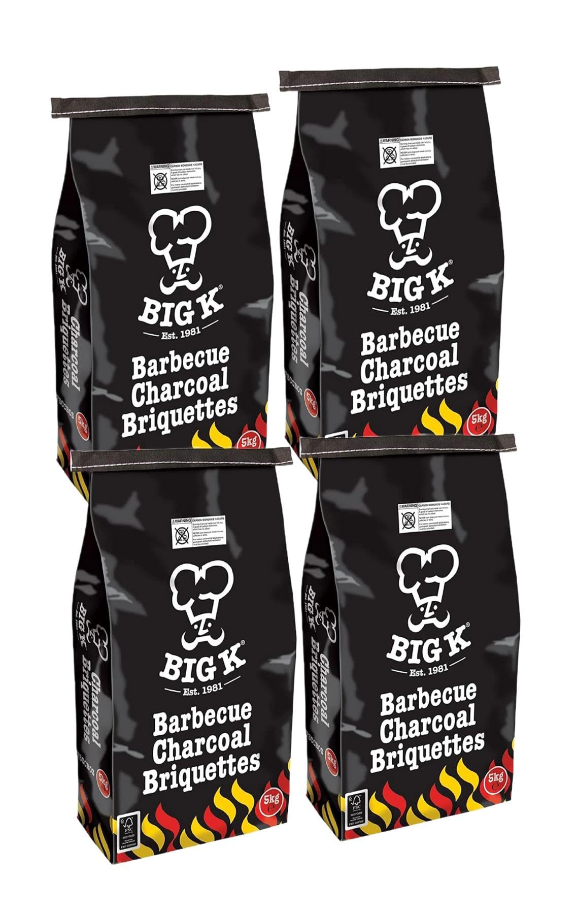 Bigg K Charcoal Briquettes – 5kg (Pack of 4) | Long-Lasting, Consistent Heat | Ideal for Grilling, Smoking & Slow Cooking | Low Ash, Easy to Use | BBQ Essential